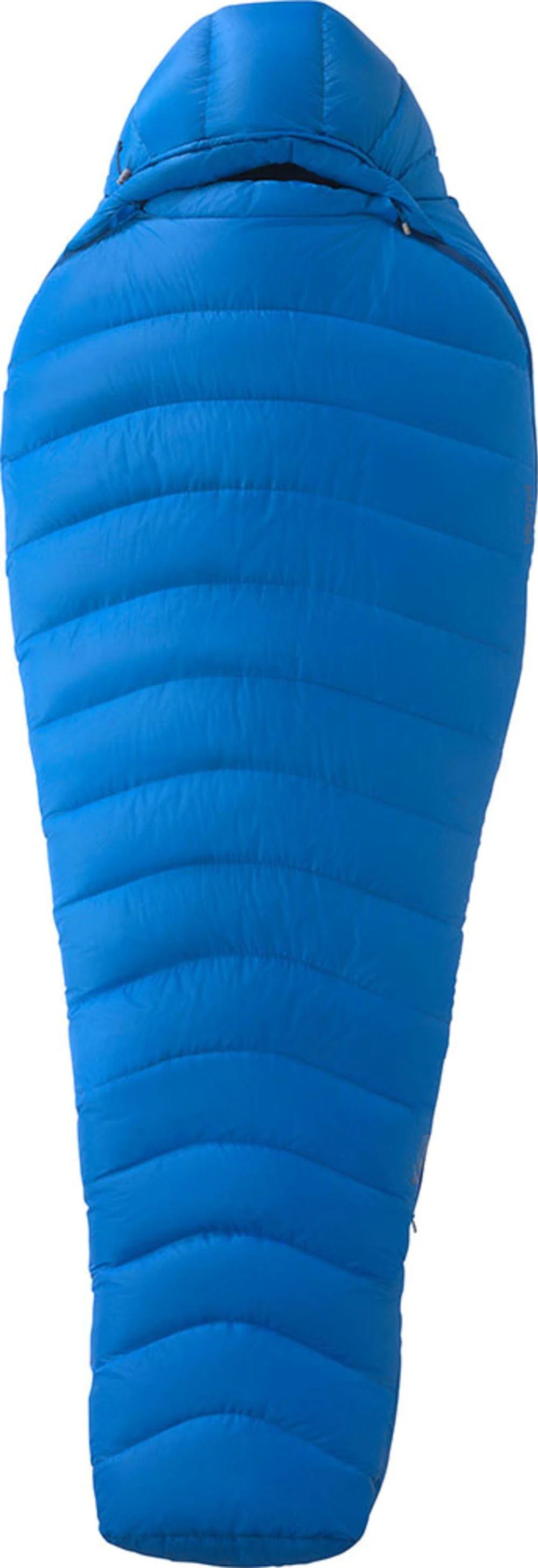 A product image of the Marmot Helium Sleeping Bag in Cobalt Blue/Blue Night.