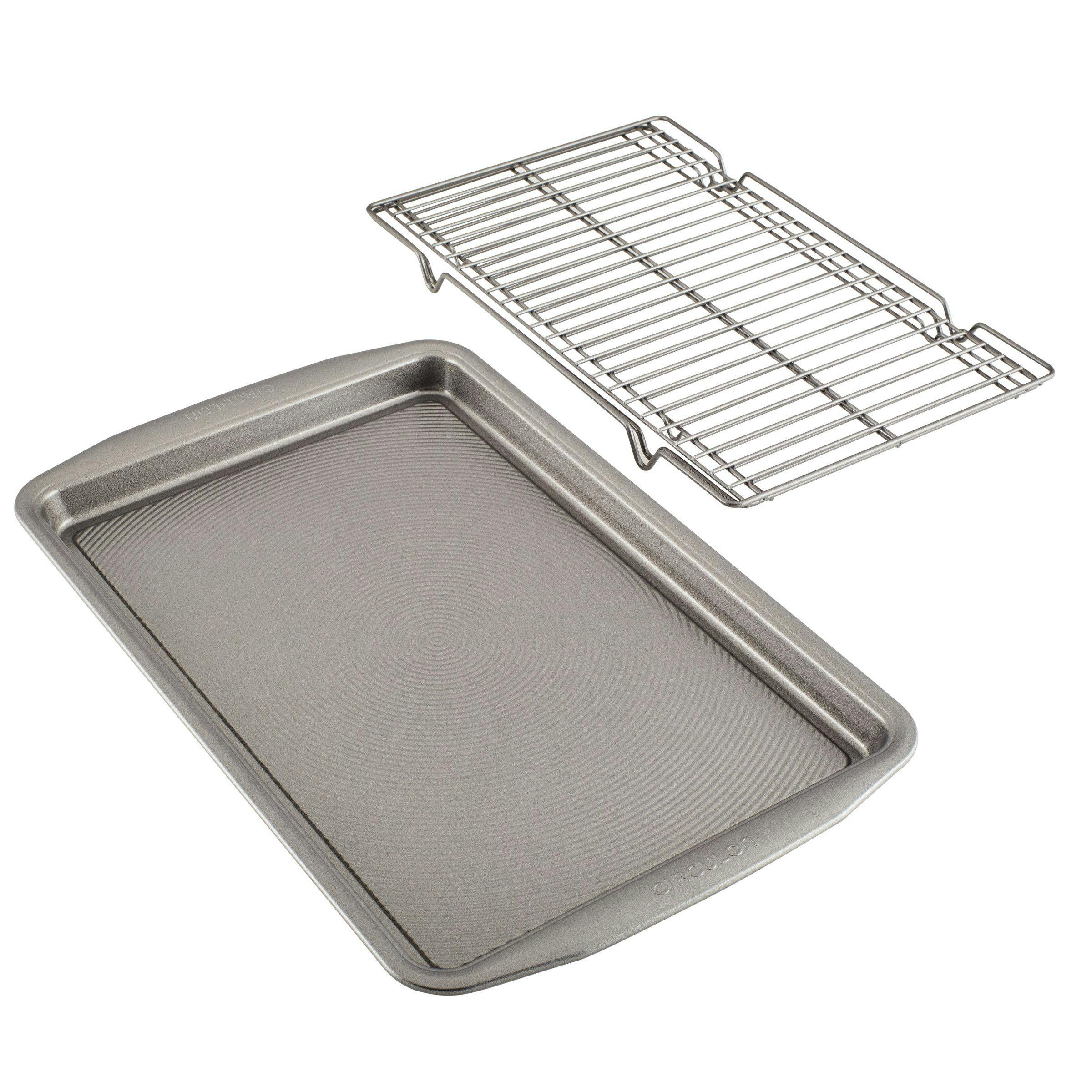 Circulon Bakeware 11 x 17-in Baking Sheet Pan and Cooling Rack Set, 3-Piece, Silver