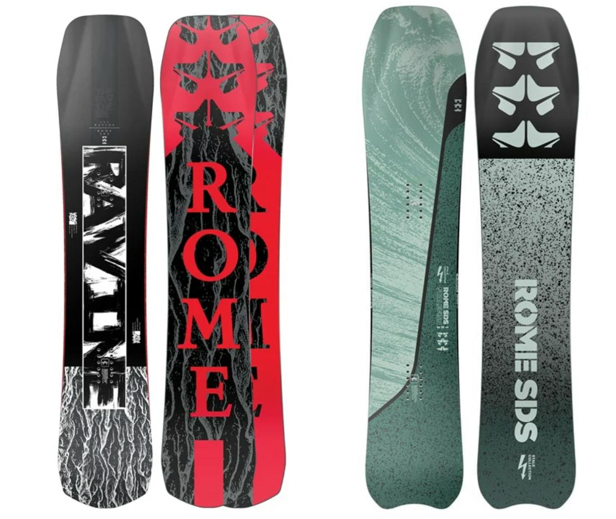 The Rome Ravine snowboard (left) and the Rome Stalefish snowboard (right).