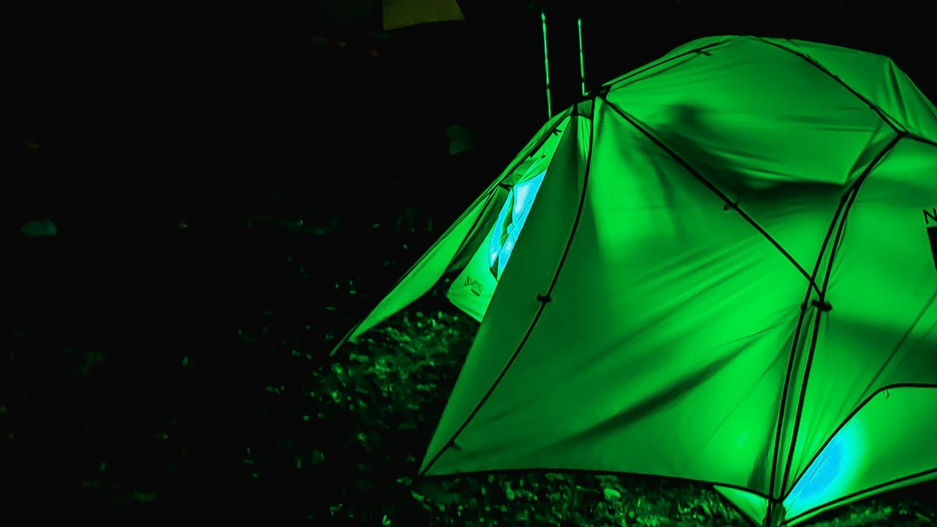 The Nemo Dagger Osmo Tent in the dark.