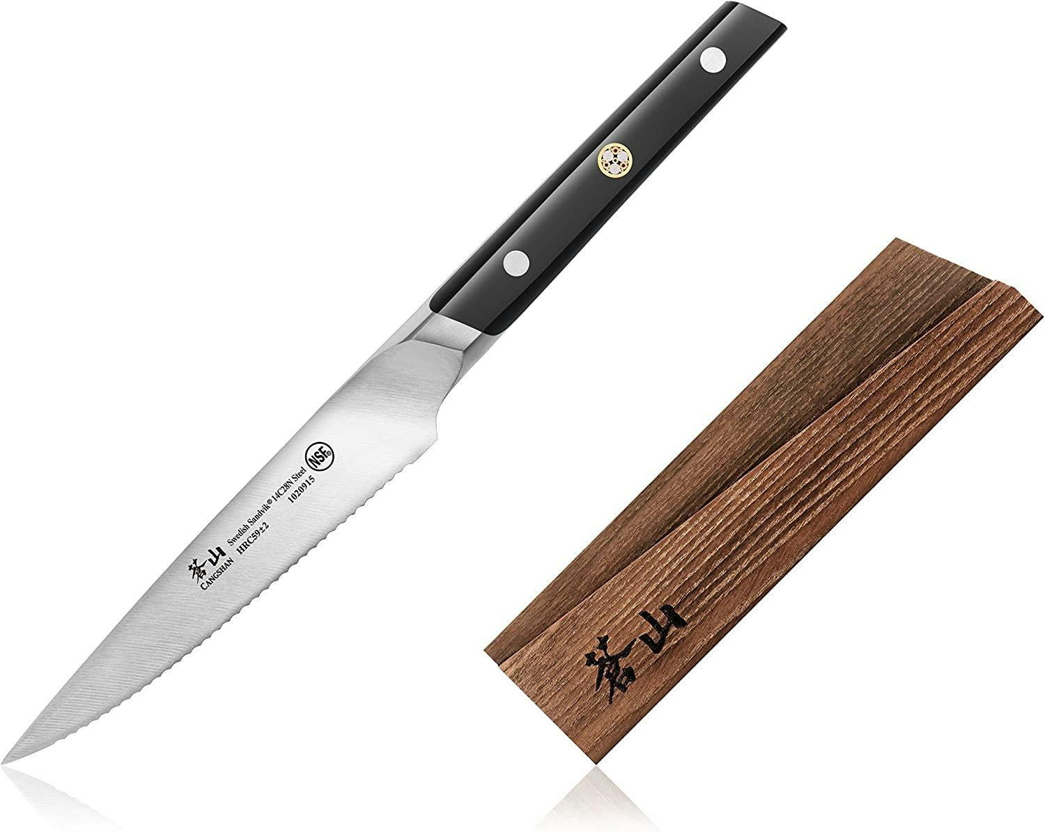 Cangshan TC Series 5" Serrated Utility Knife and Wood Sheath Set