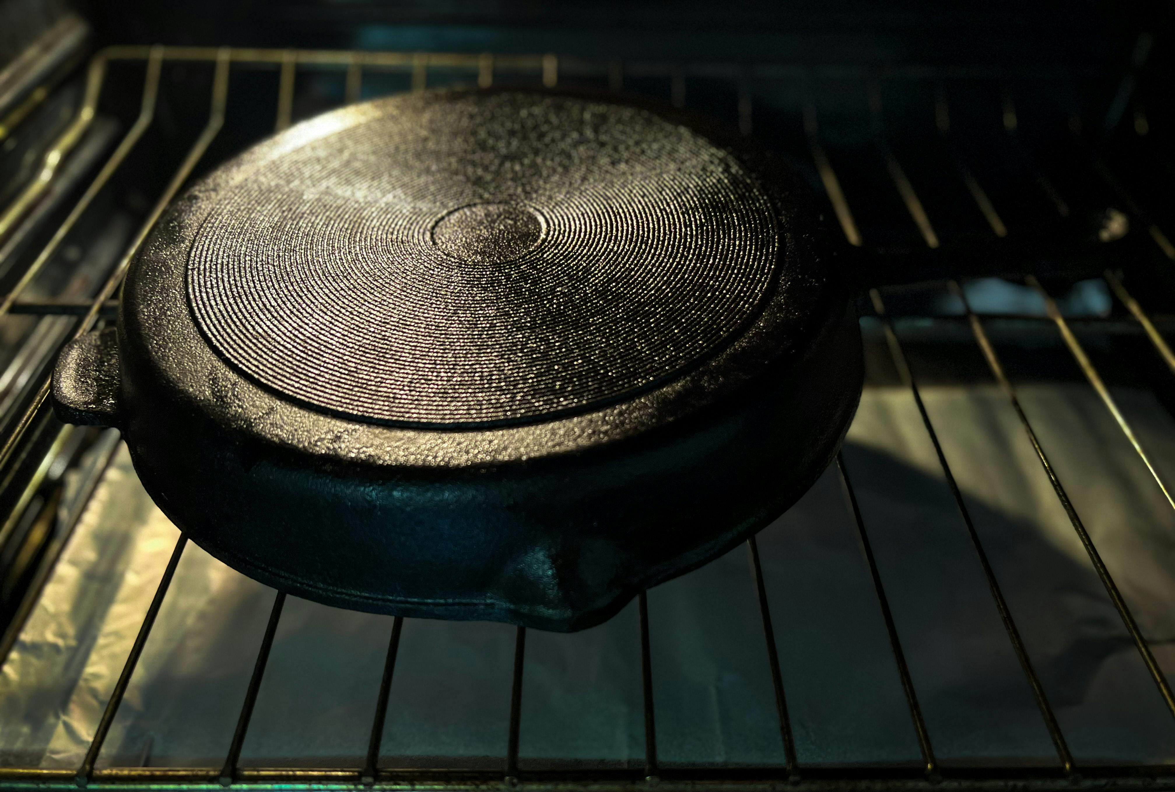 Cast iron skillet in the oven