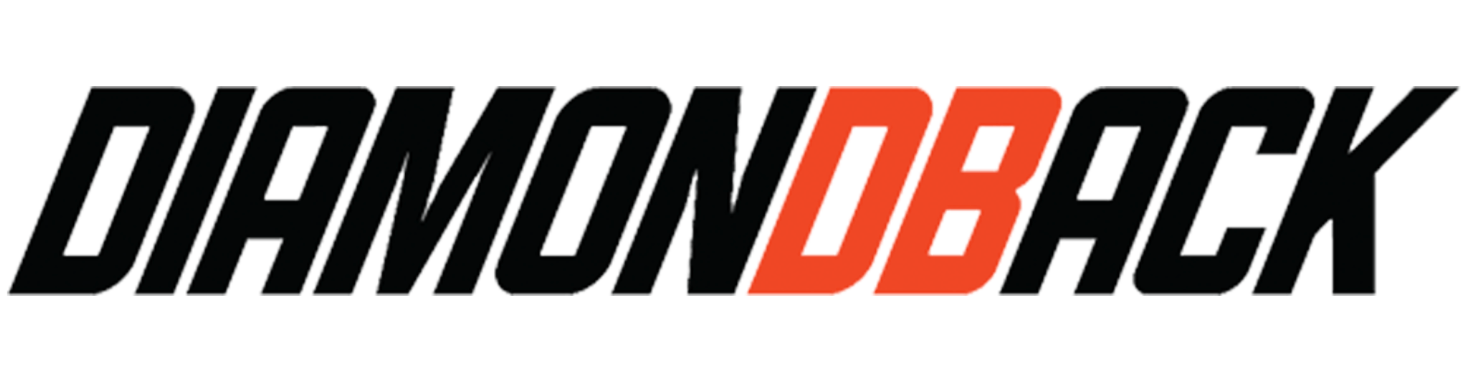 The Diamondback logo says "Diamondback" in capital italicized letters with the D and B in orange while the rest is black. 