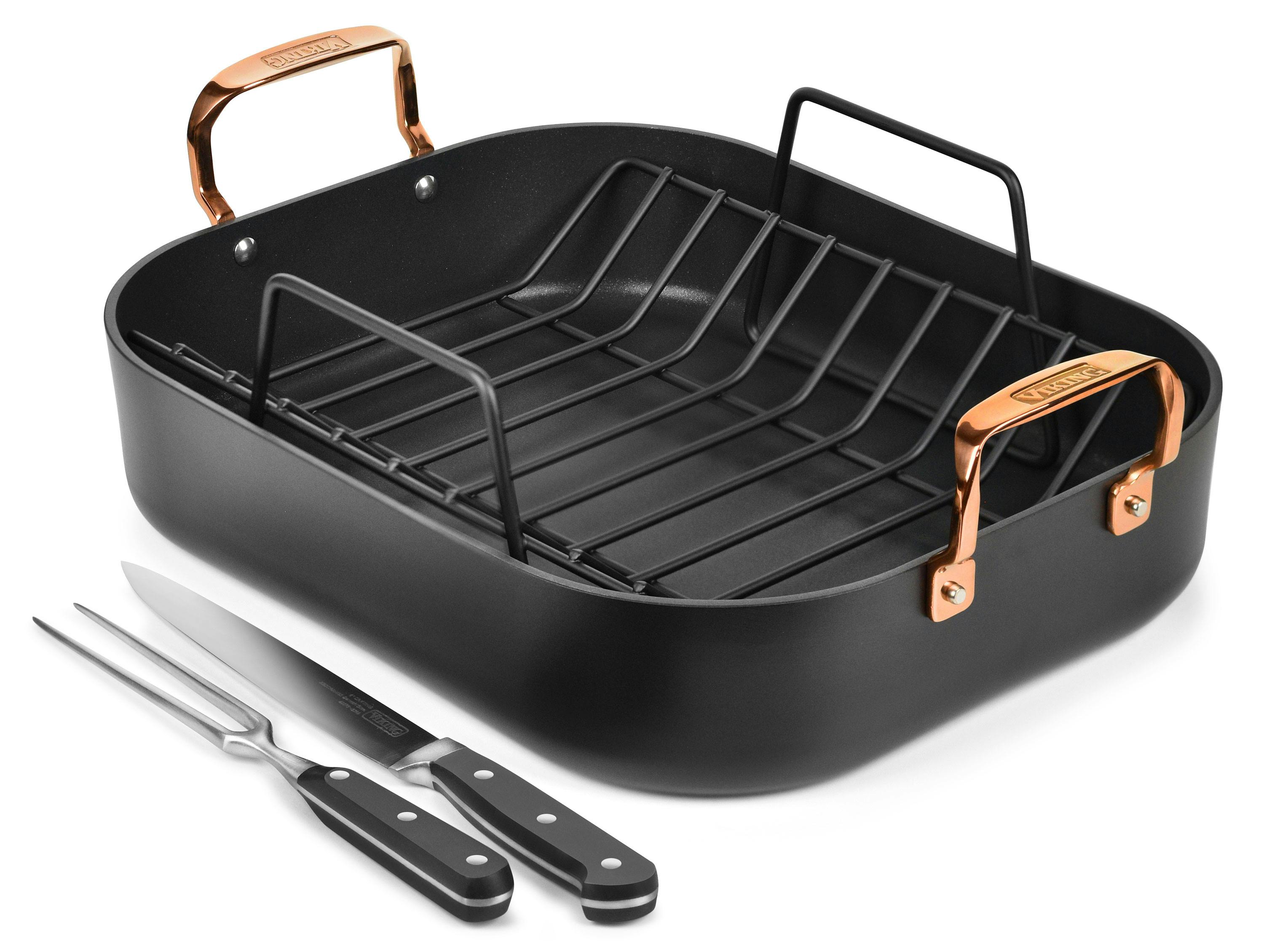 Viking Hard Anodized Nonstick Roaster with Carving Set & Copper Handles