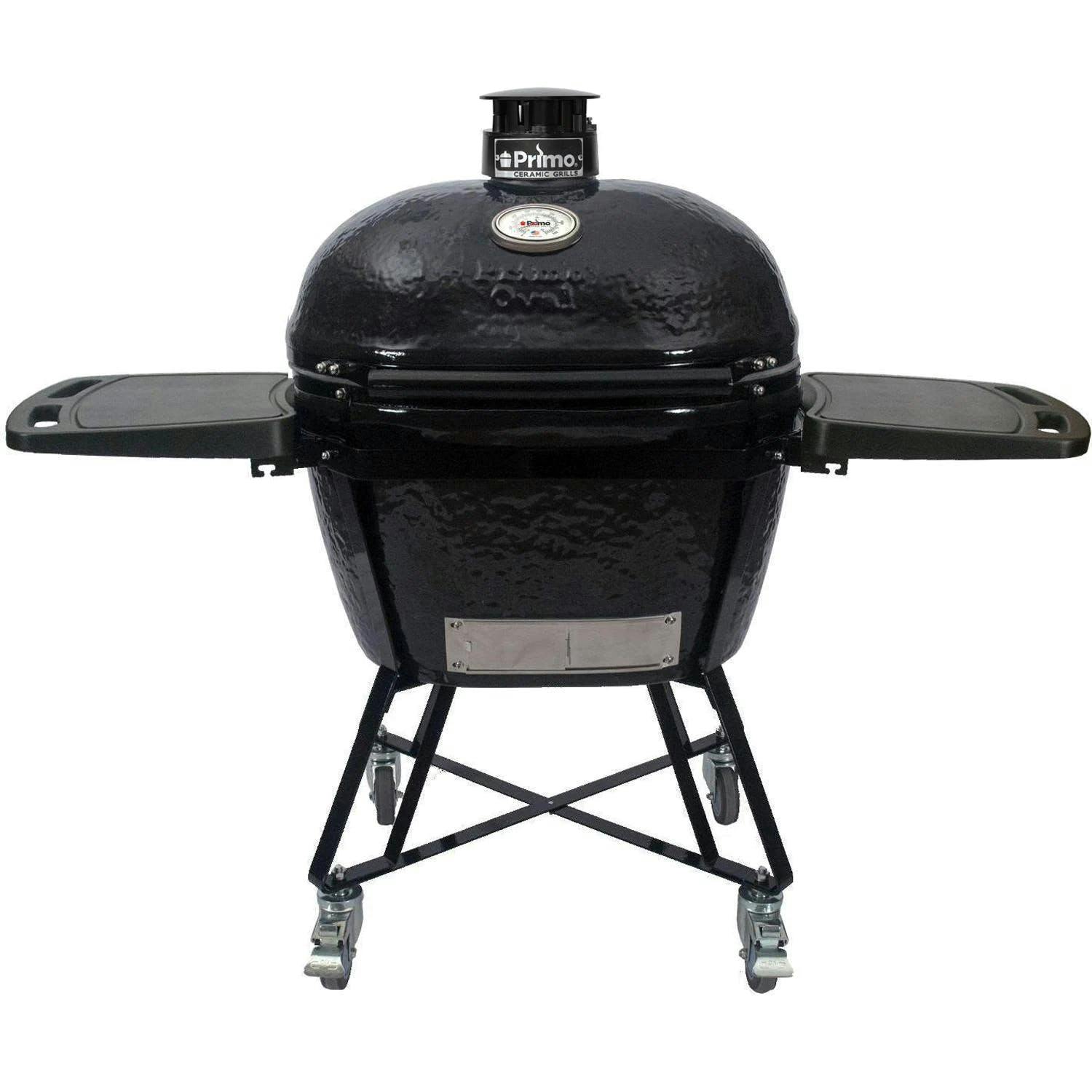 Primo All-In-One Oval Ceramic Kamado Grill with Cradle, Side Shelves and Stainless Steel Grates