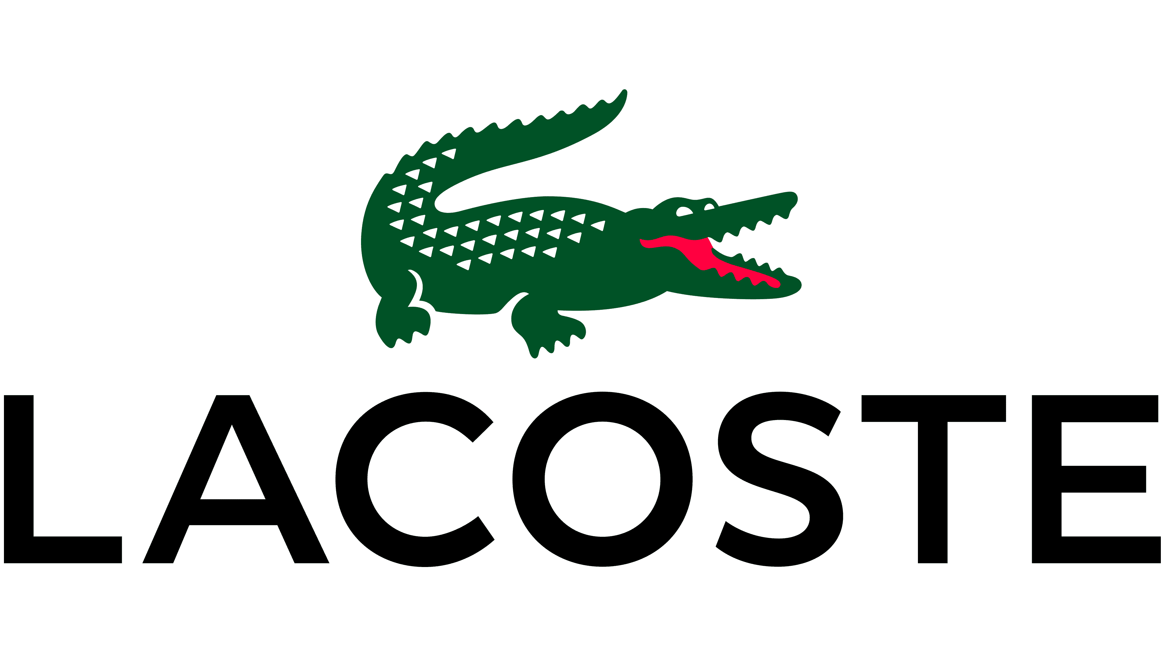 The Lacoste logo says "Lacoste" in black with a colored crocodile above.