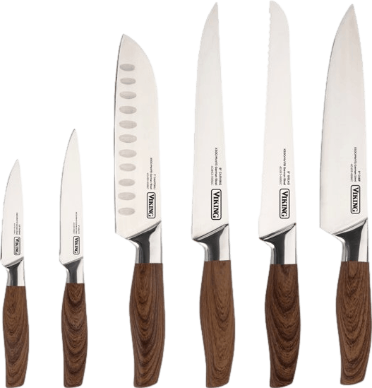 Viking 6-Piece German Steel Hollow Handle Cutlery Set with Sleeves, Brown Handles