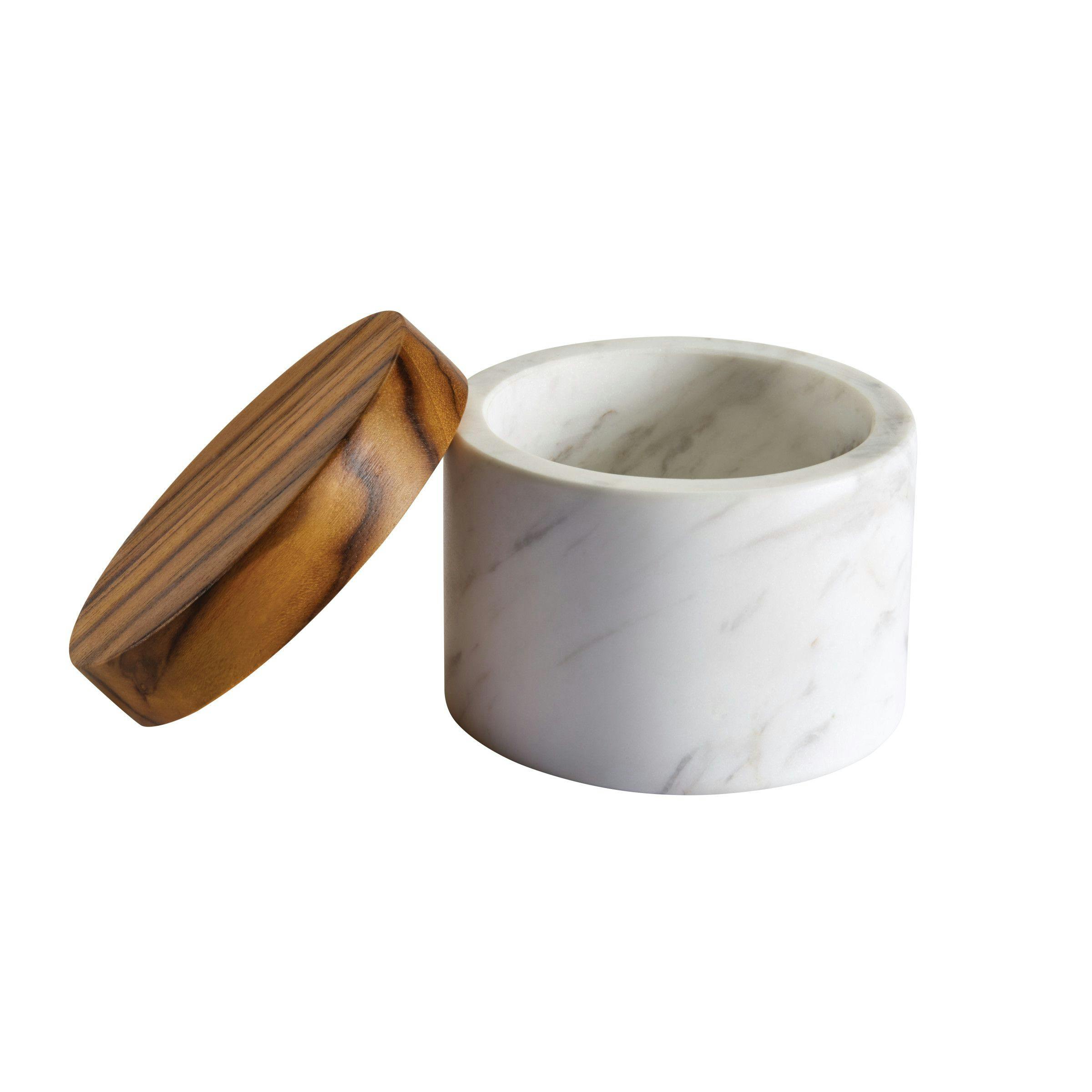 Anolon Pantryware White Marble Salt Cellar with Teakwood Lid, 5.25-Ounce