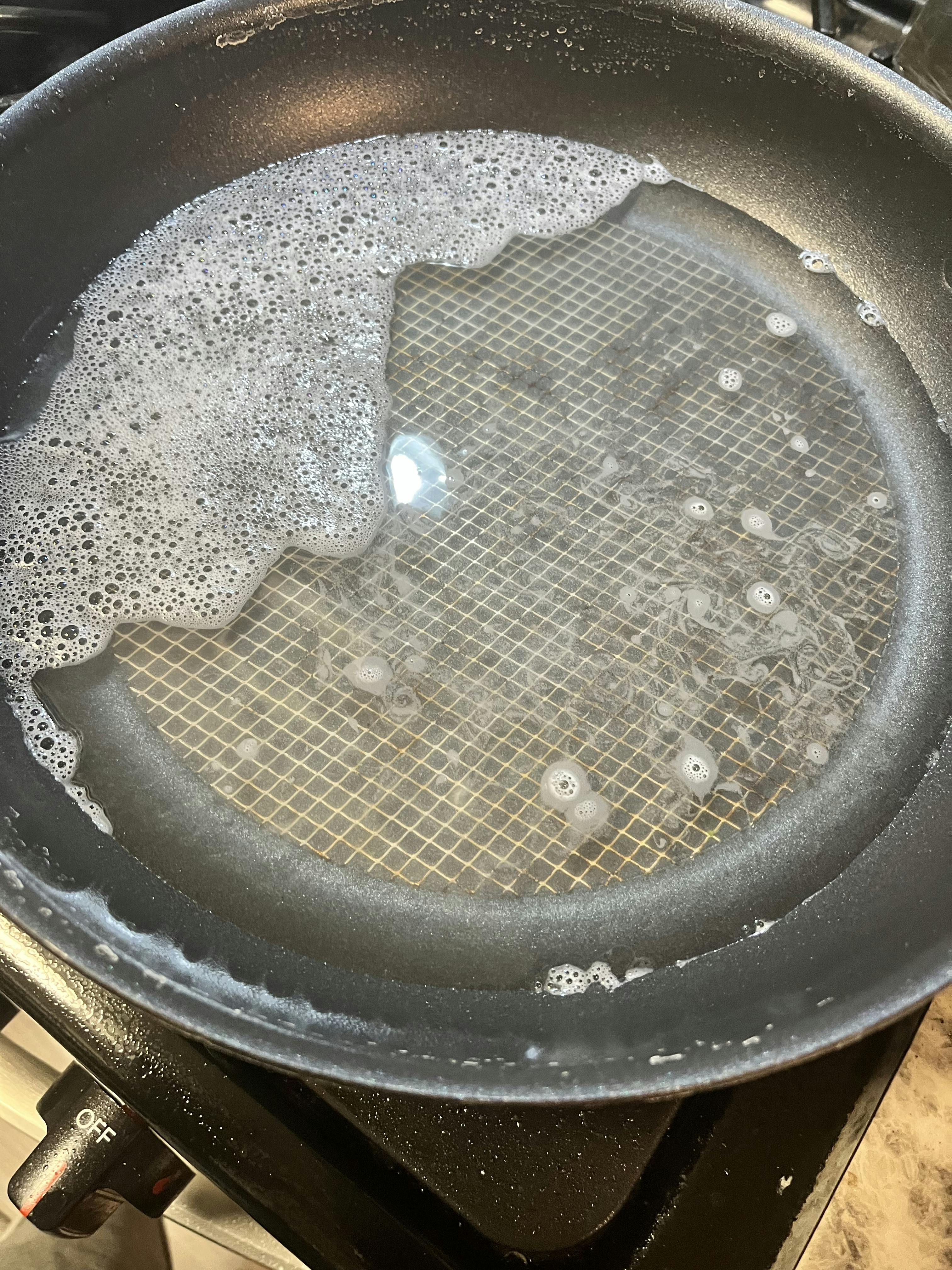 Water, medium heat and dish soap.