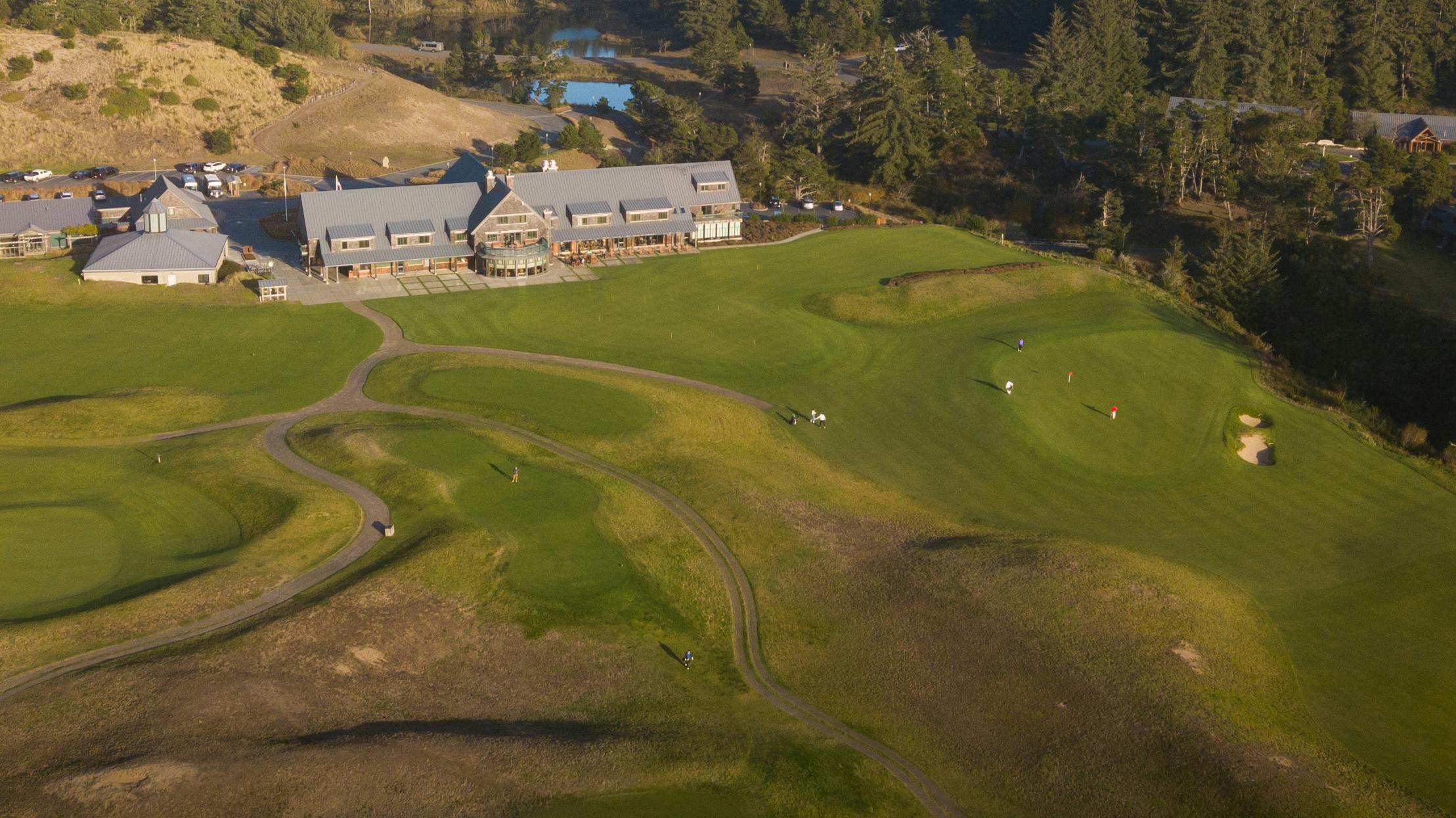An aerial shot of Bandon Dunes Golf Resort