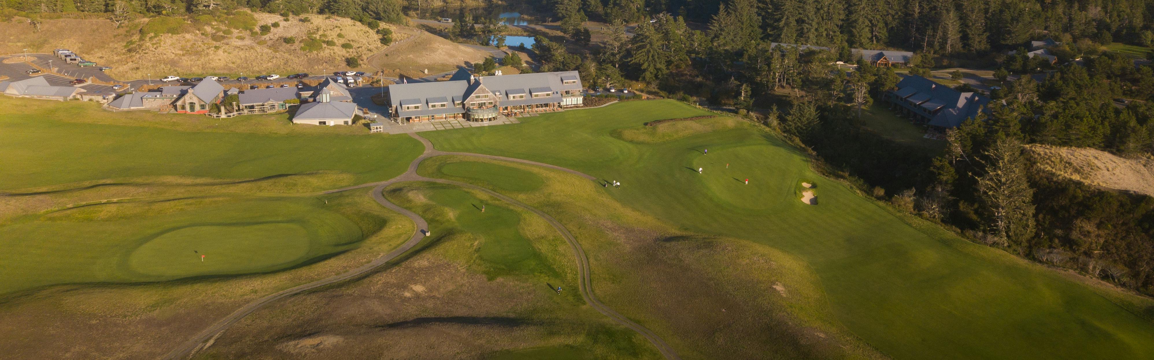 An aerial shot of Bandon Dunes Golf Resort