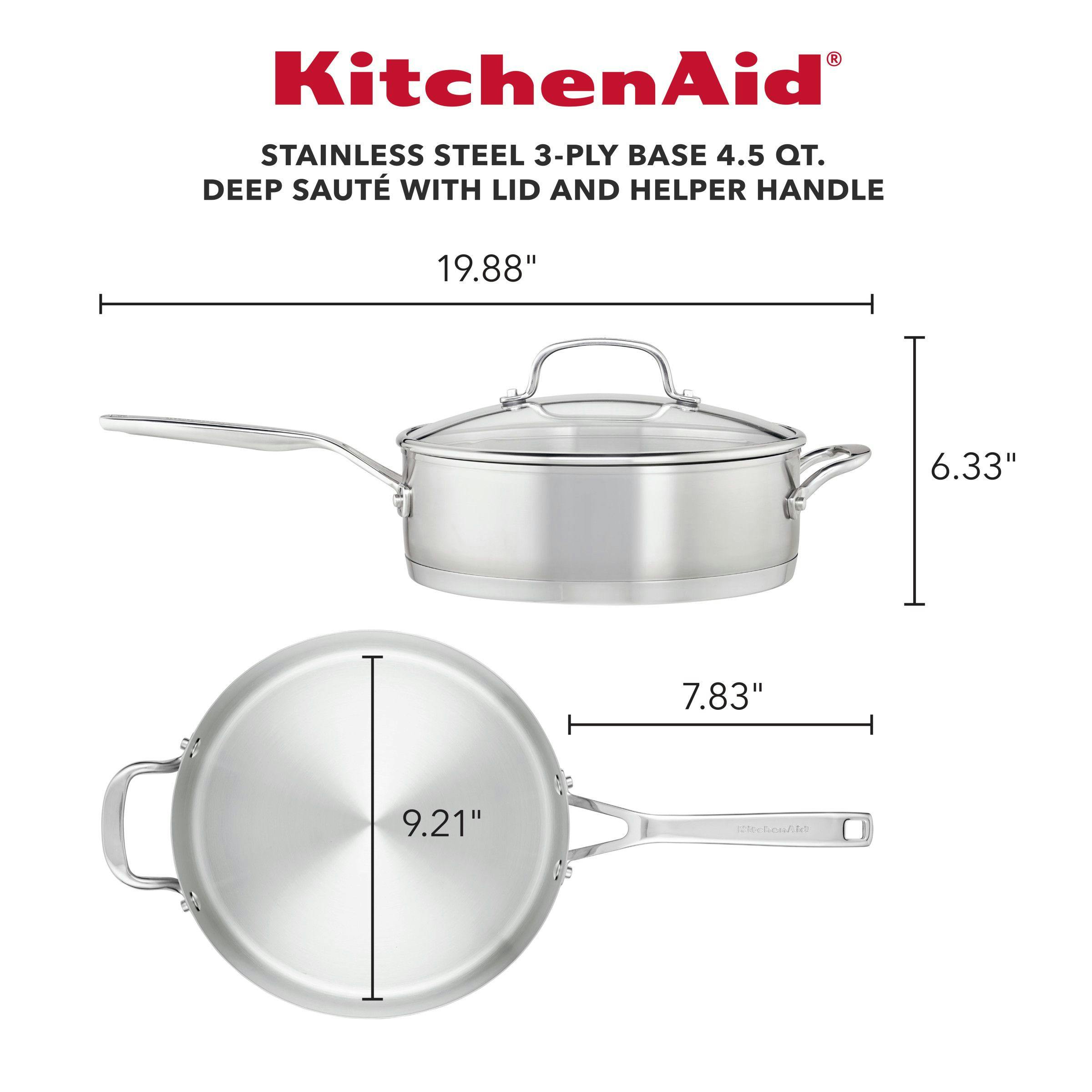 KitchenAid 11-Piece 3-Ply Base Stainless Steel Cookware Set, Silver