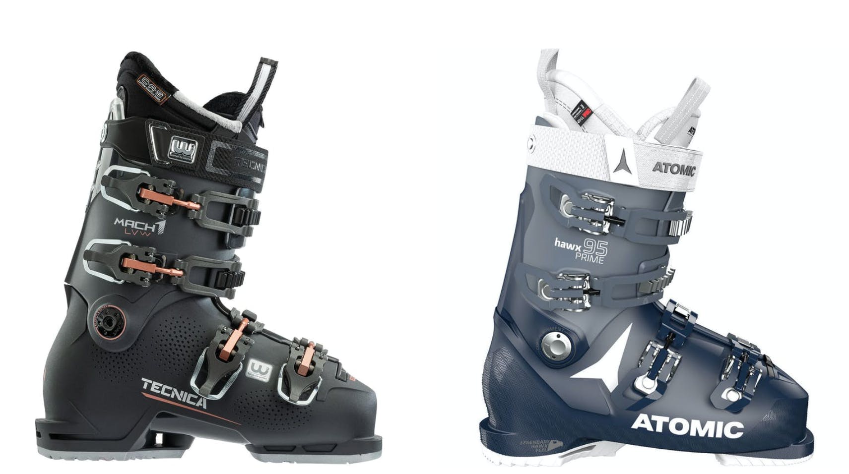The Technica Mach ski boot and the Atomic Prime boot.