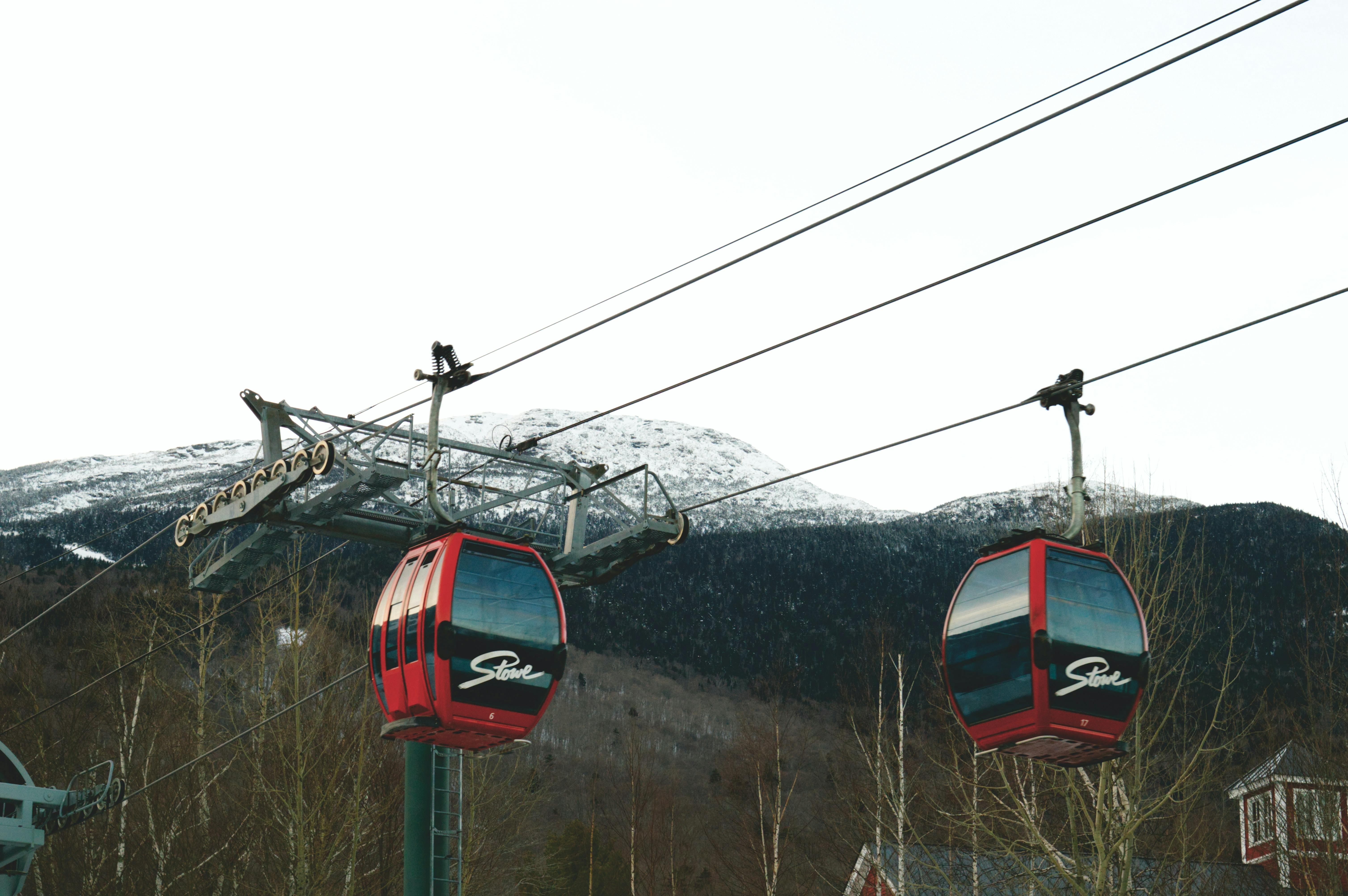 Two gondolas at Stowe Resort in Vermont. 