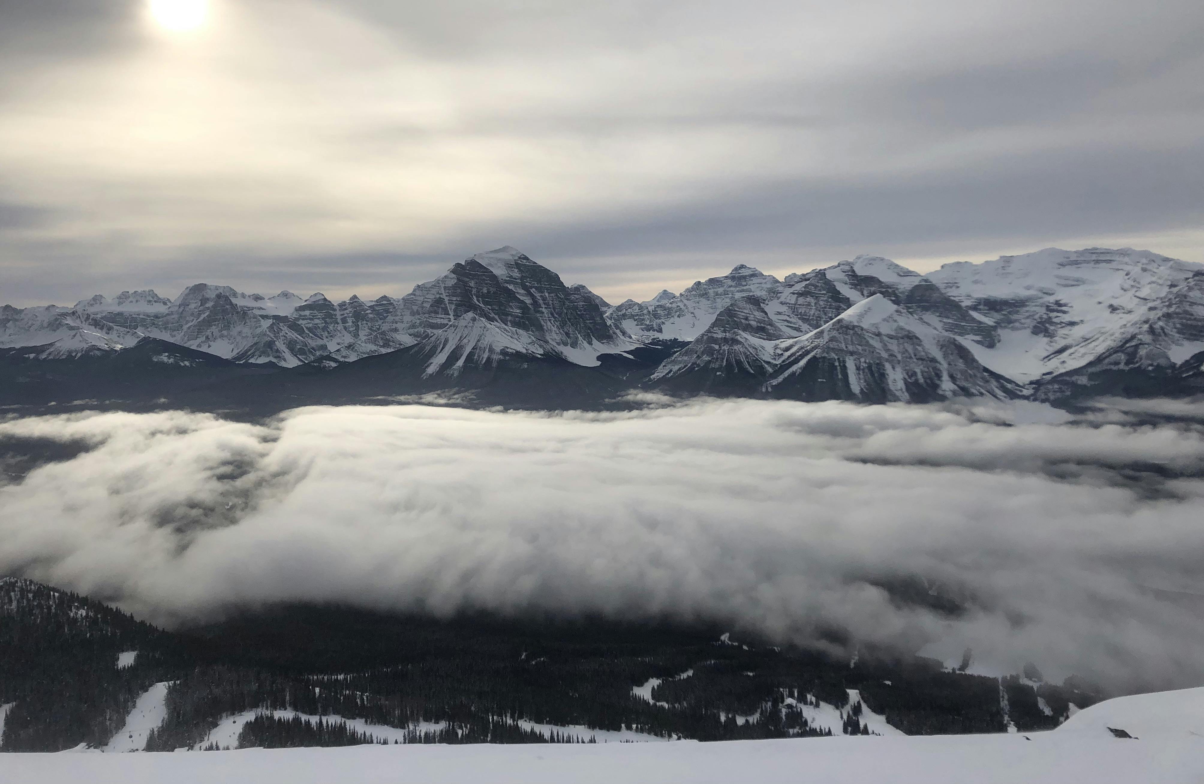 The peaks of Banff National Park viewed from Lake Louise Ski Resort.
