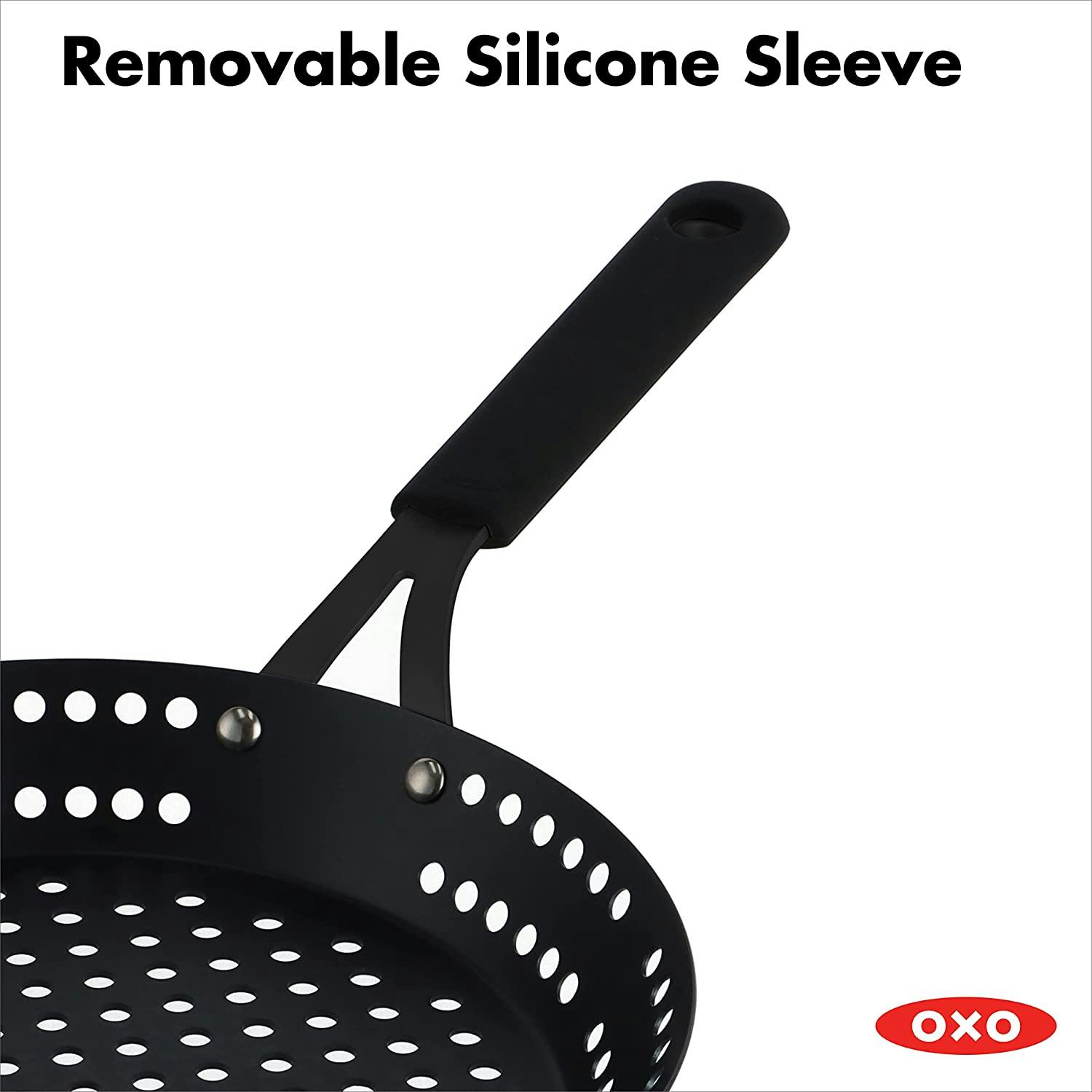 OXO Obsidian Carbon Steel 12" Bbq Fry Pan with Silicone Sleeve Black