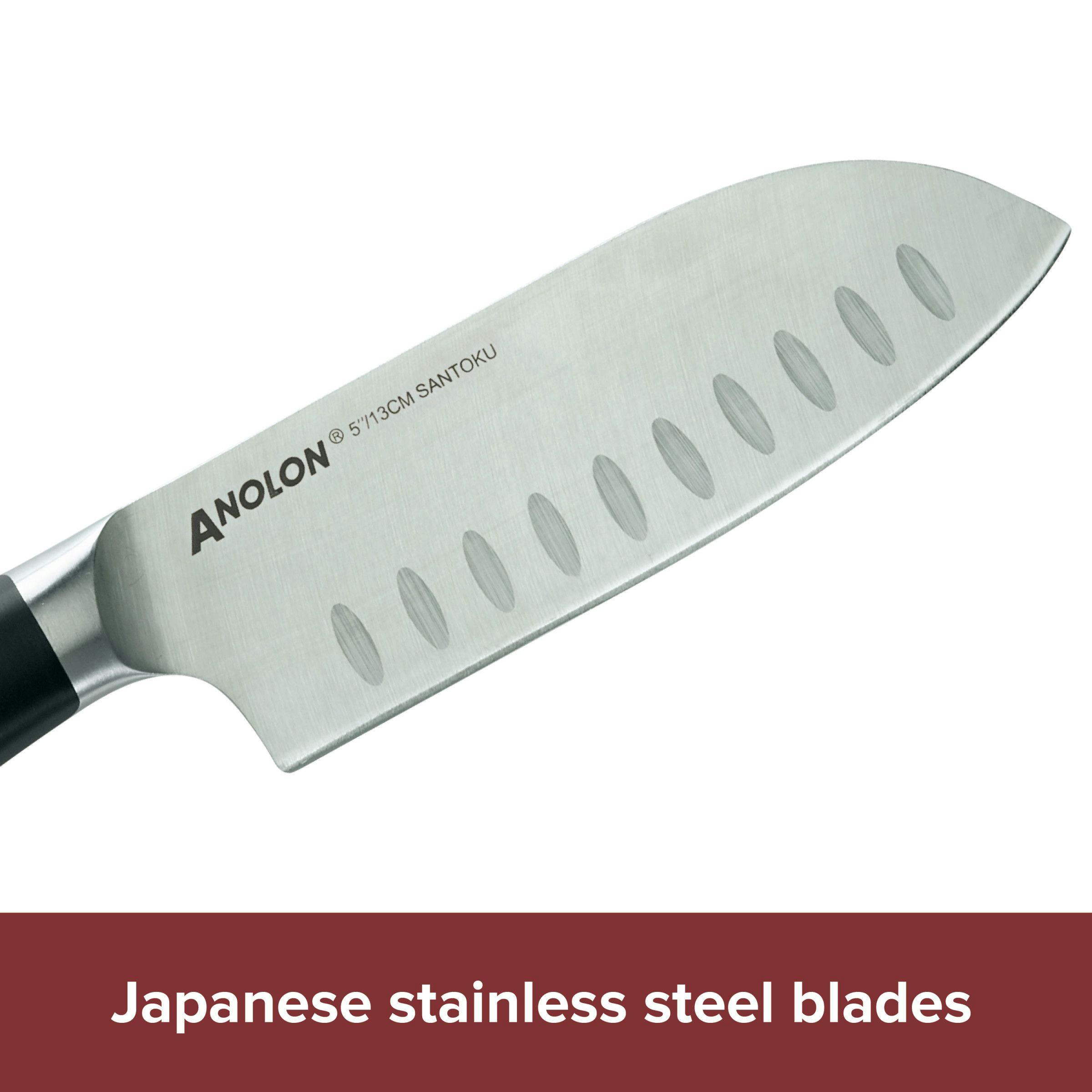 Anolon AlwaysSharp Japanese Steel Knife Block Set with Built-In Sharpener, 8-Piece