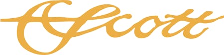 The Scott logo reads "Scott" in a mustard-yellow cursive font.
