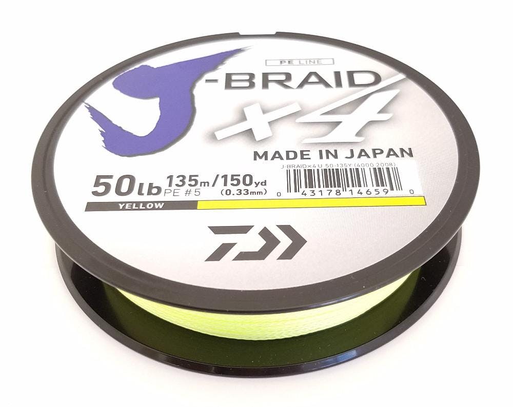 Daiwa J-Braid X4 Fluorescent Yellow Braided Line · 300 yards · 15 lbs