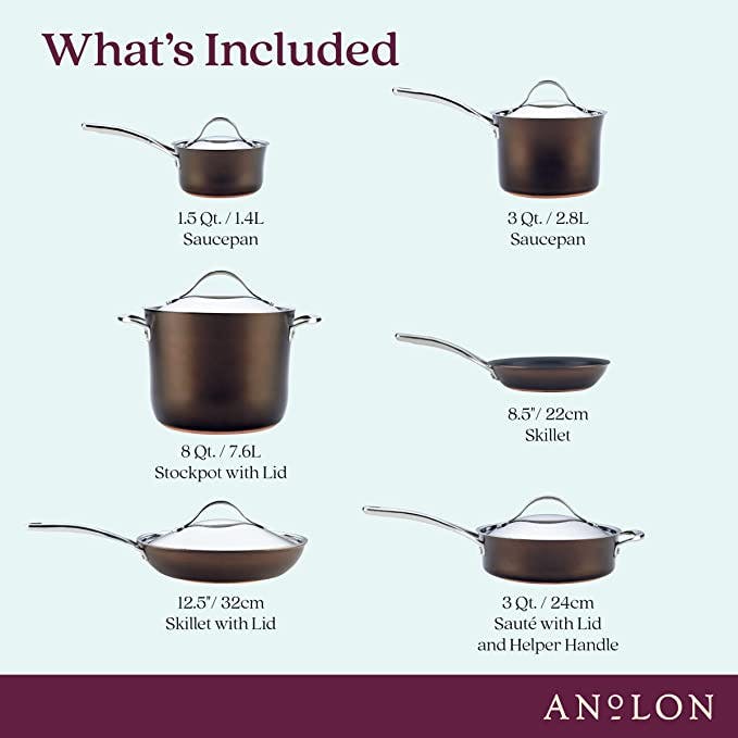 Anolon Nouvelle Copper Luxe Hard-Anodized Nonstick Cookware Induction Pots and Pans Set, 11-Piece
