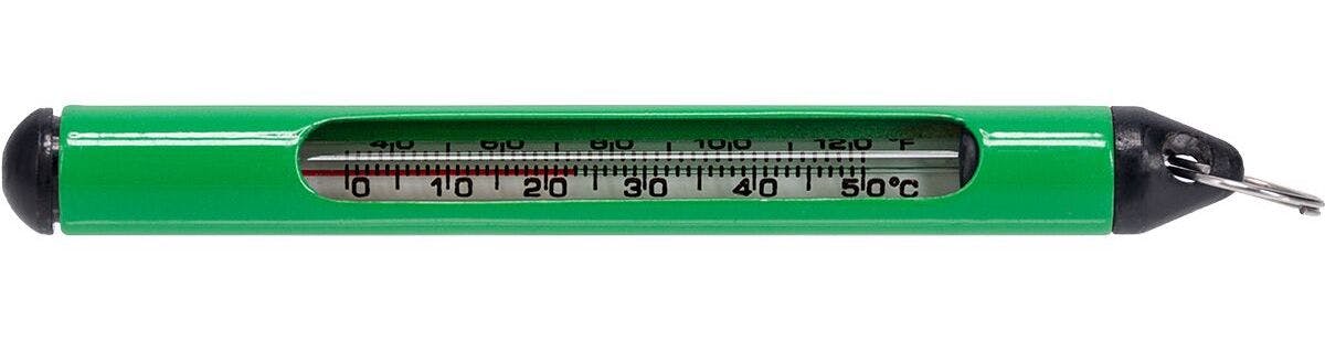A product photo of a green Orvis Stream Thermometer.