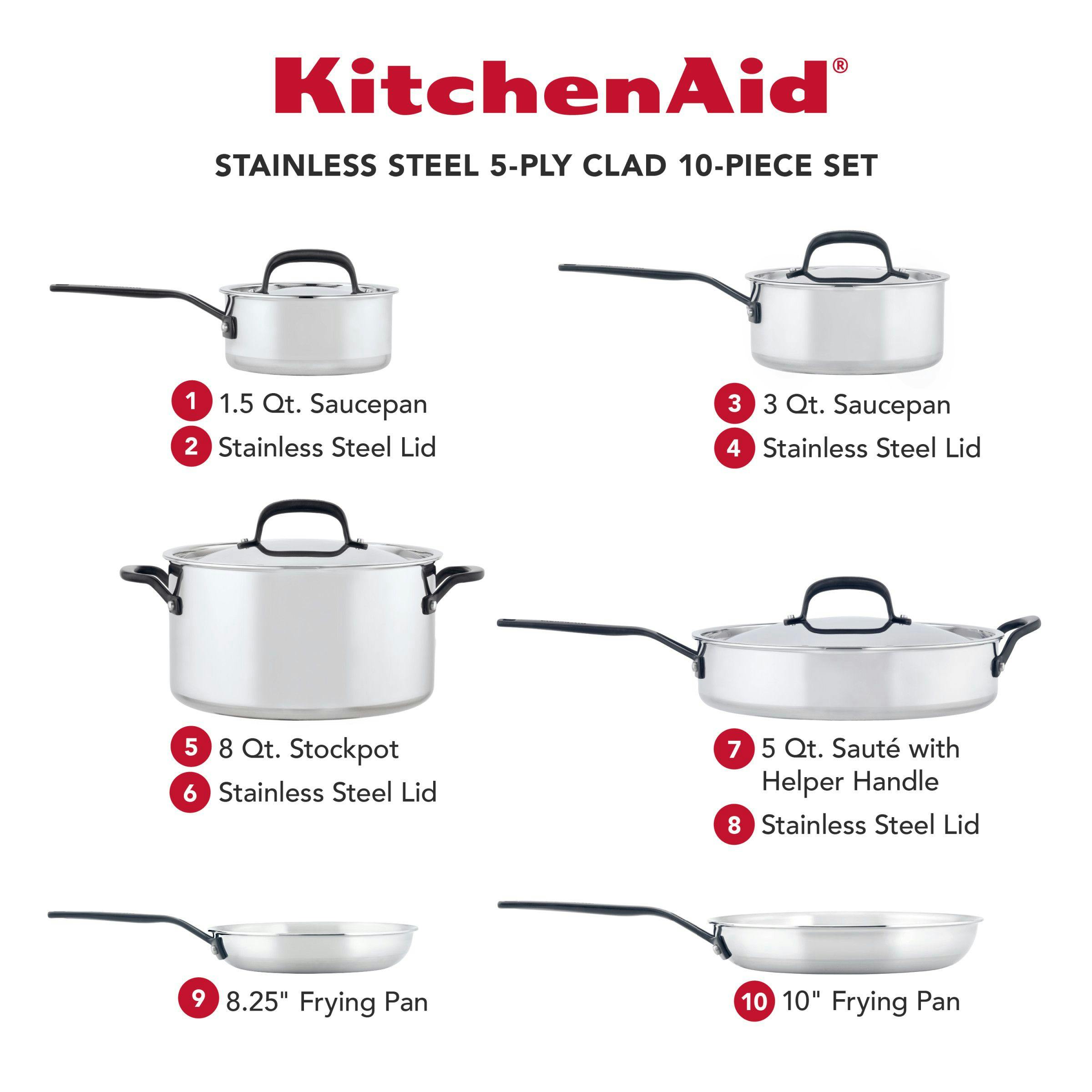 KitchenAid Stainless Steel Cookware Induction Pots and Pans Set