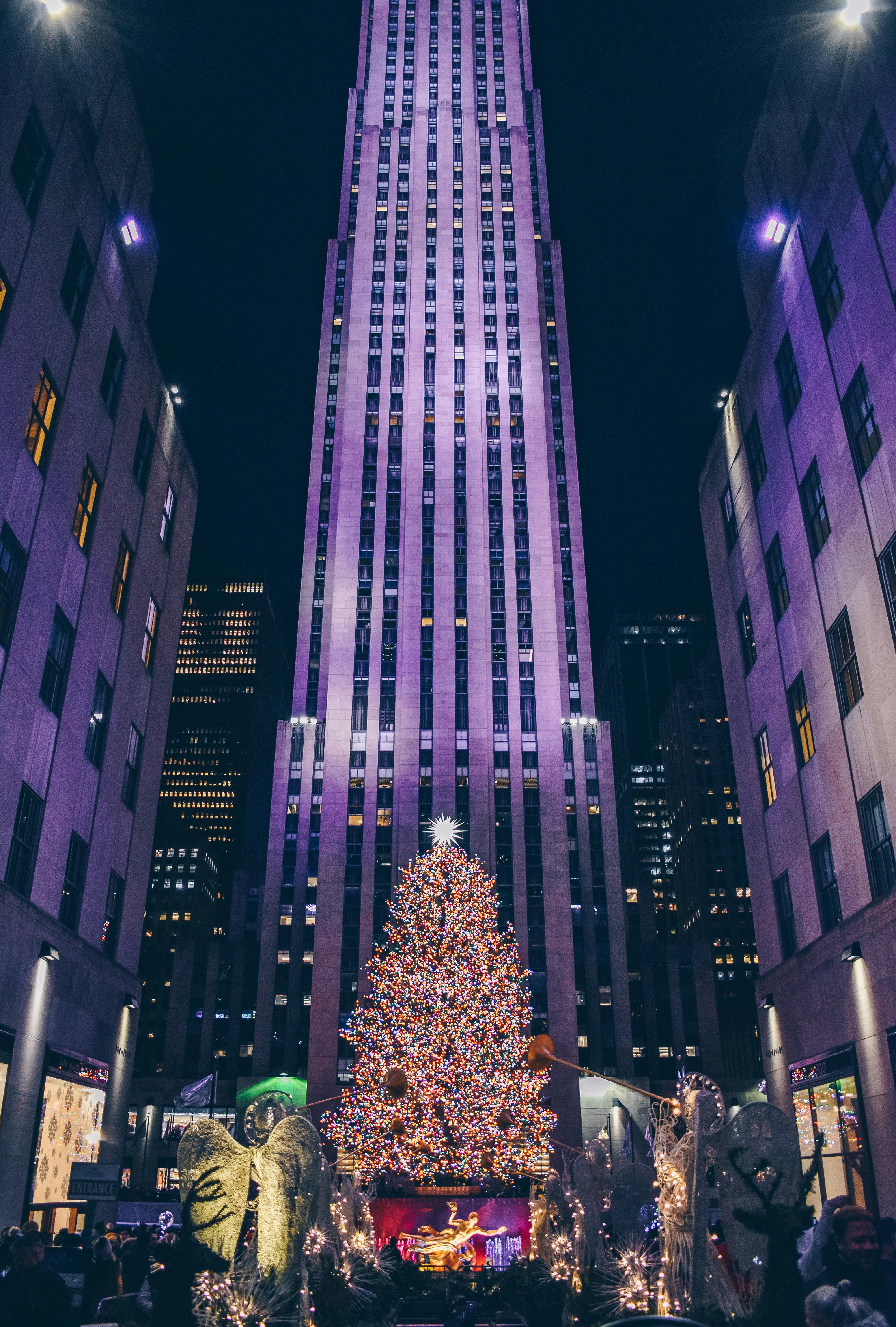 Rockefeller Center and its large Christmas tree.