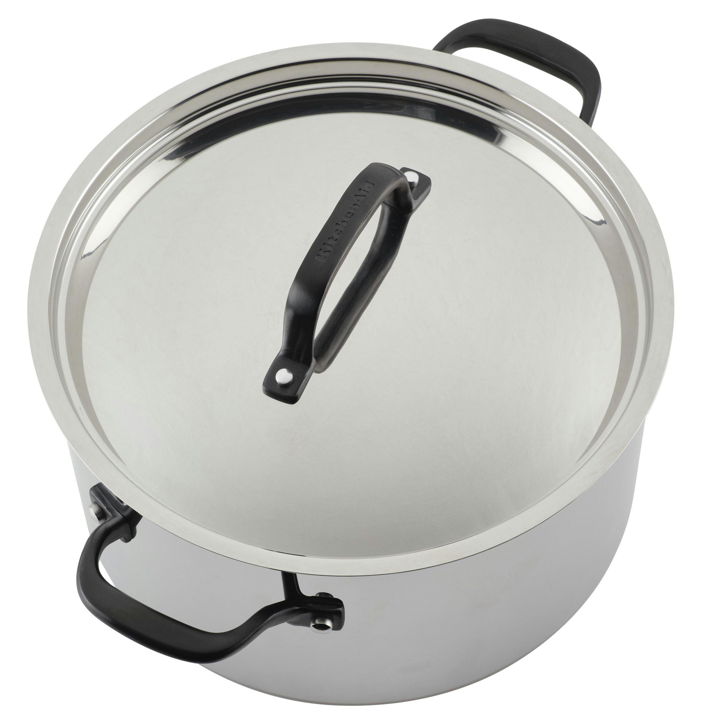 KitchenAid 5-Ply Clad Stainless Steel Stockpot with Lid, 8-Quart, Polished Stainless Steel