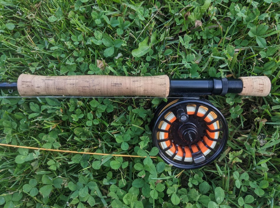 Full-Wells Grip with Fighting Butt on a fly fishing rod. 