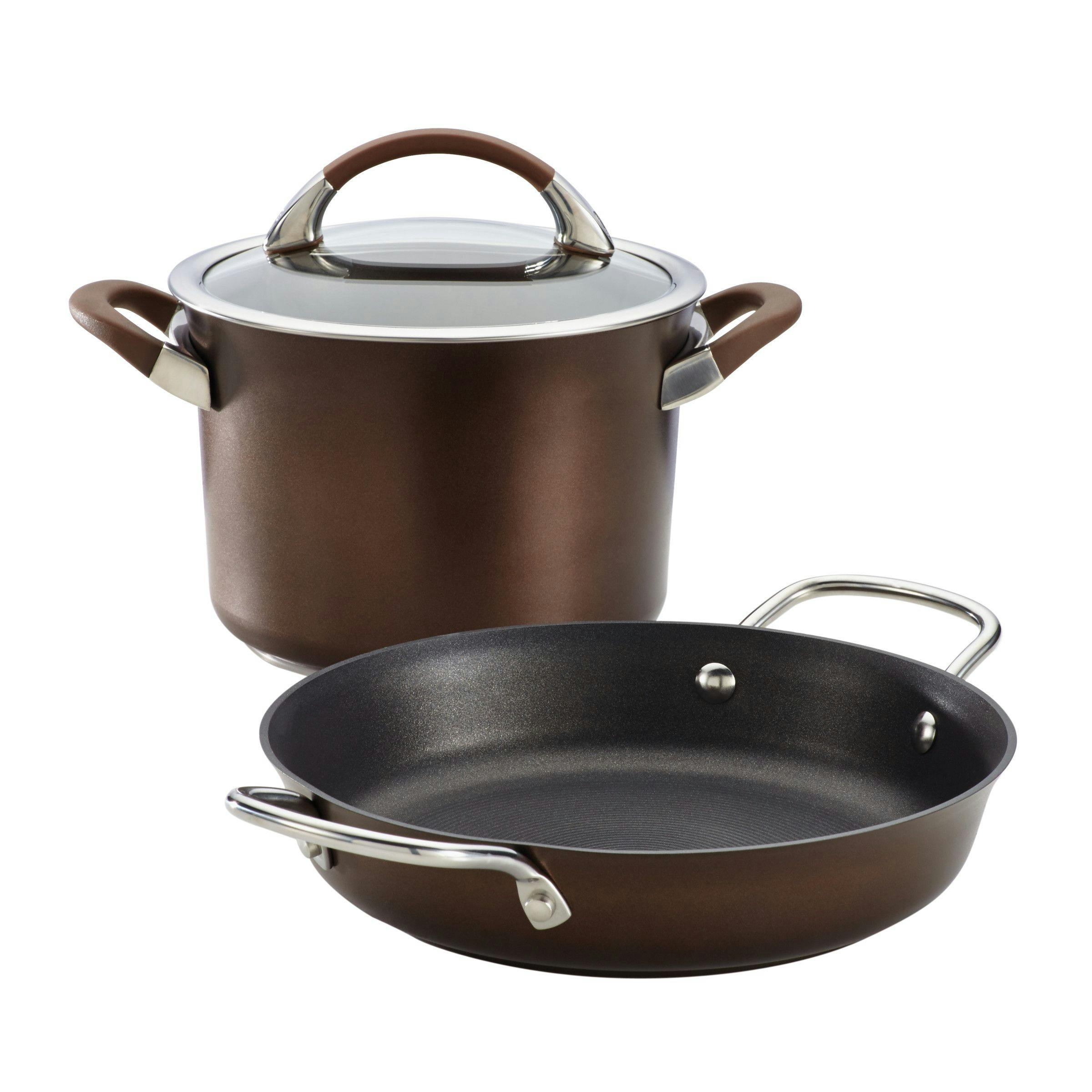 Circulon Symmetry Hard-Anodized Nonstick Cookware Induction Pots and Pans Set, 3-Piece, Chocolate