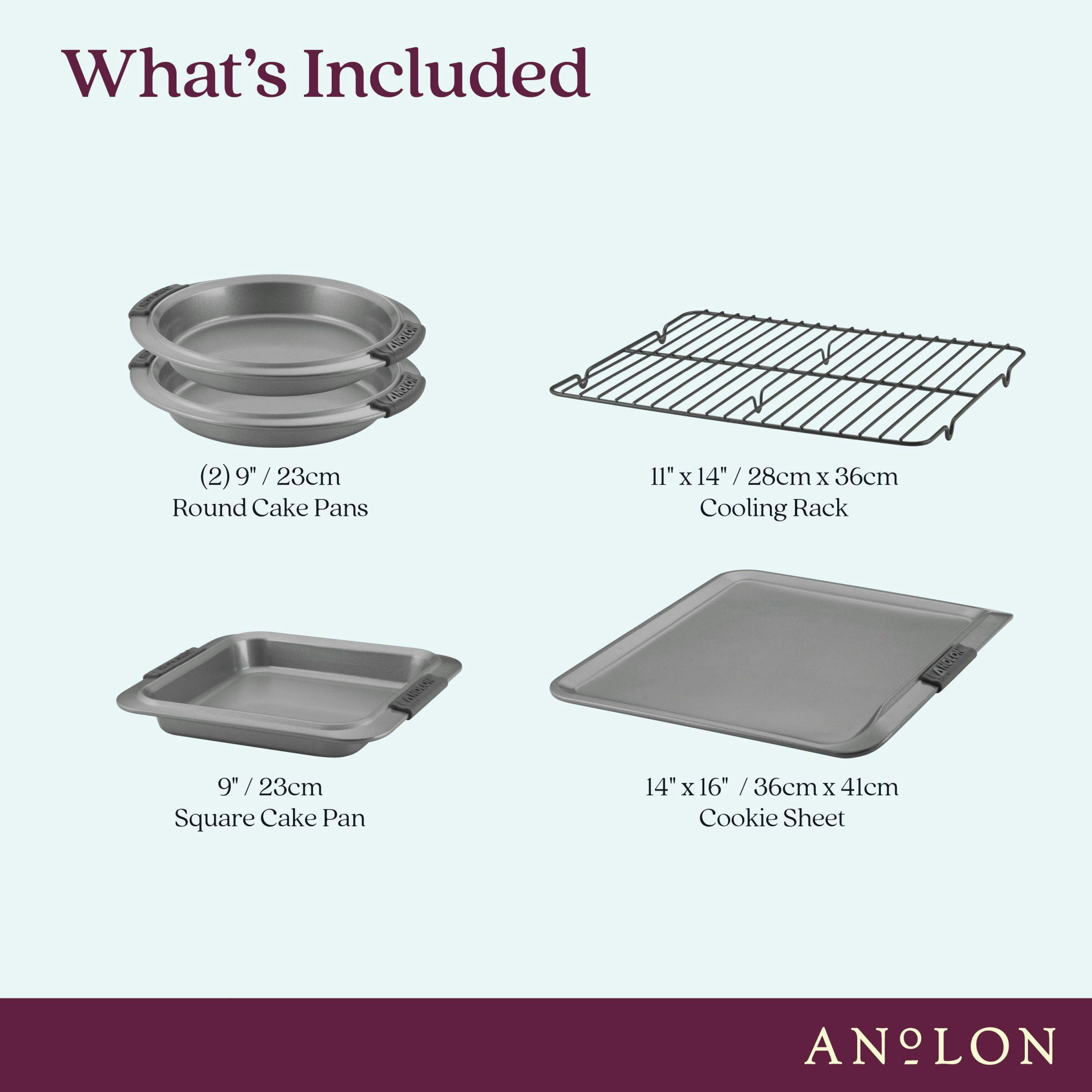 Anolon Advanced Nonstick Bakeware Set with Silicone Grips, 5-Piece, Gray