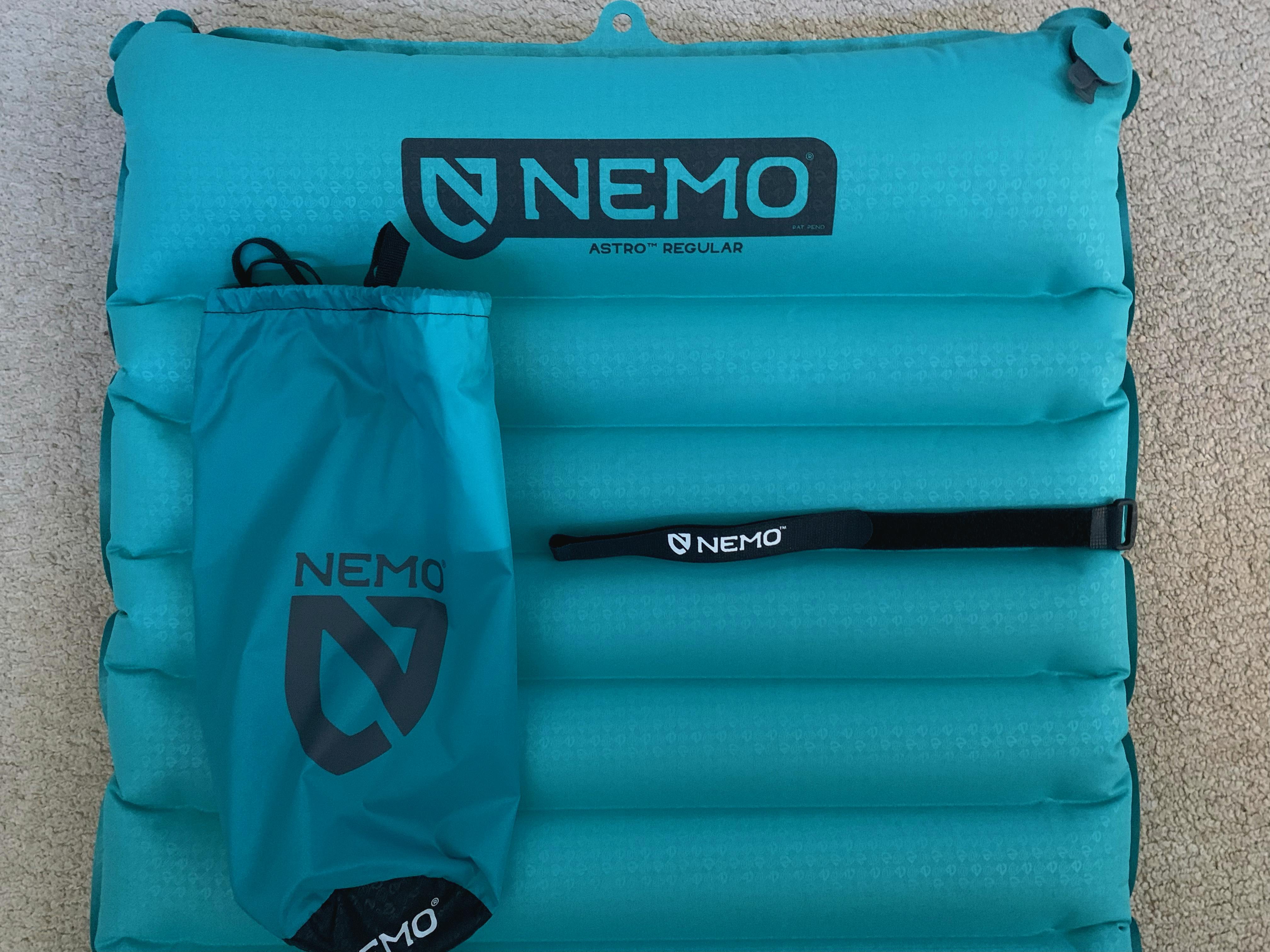 The Nemo Astro Sleeping Pad with the stuff sack next to it. 
