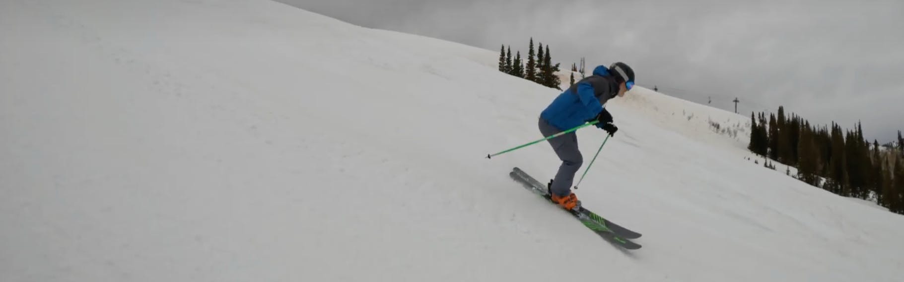 Curated Ski Expert Rob G. on the 2023 Line Blade Optic 96 skis on a steep run