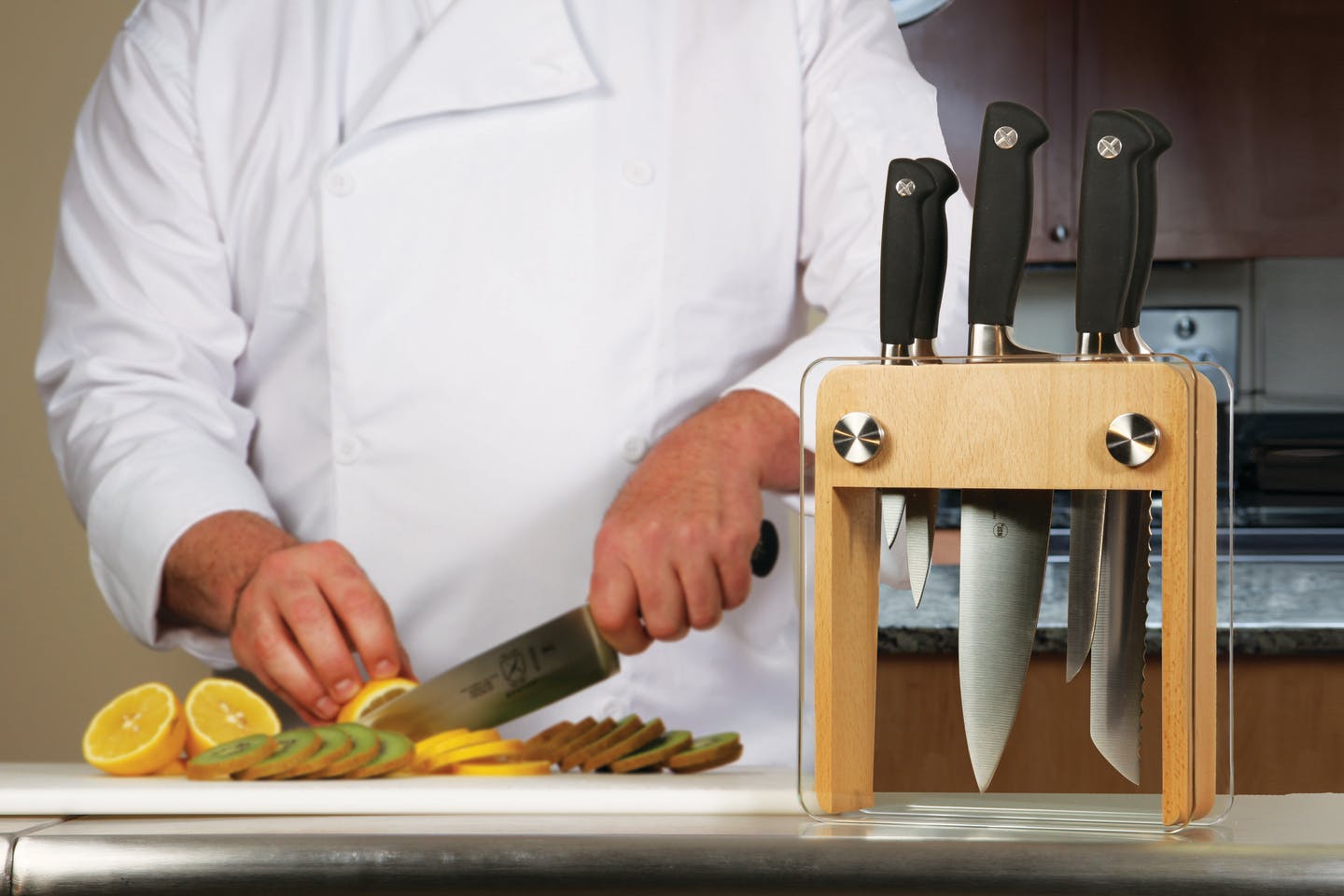 Mercer Culinary 6-Piece Knife Block Set Beechwood & Glass