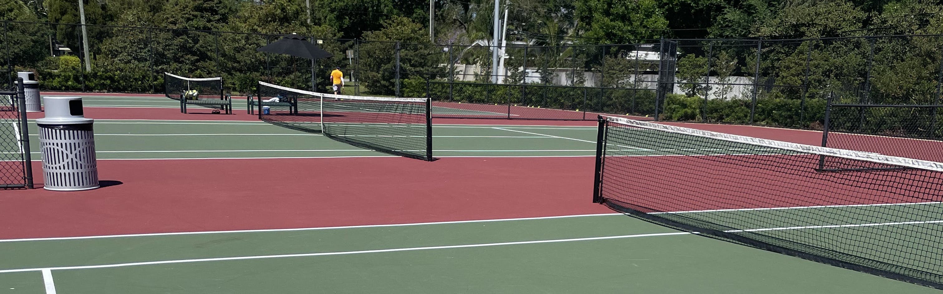 A tennis court. 