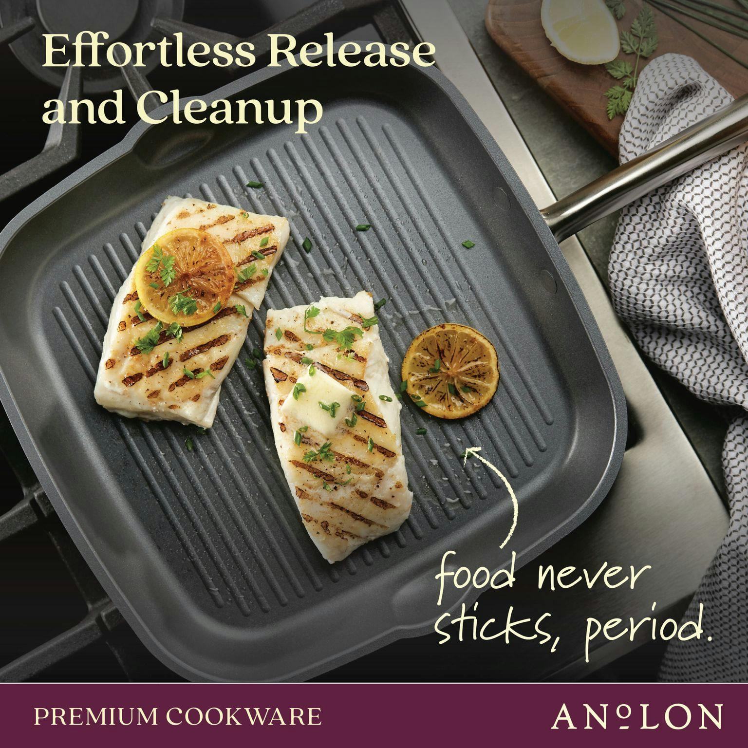Anolon Accolade Forged Hard-Anodized Nonstick Induction Square Grill Pan, 11-Inch, Moonstone