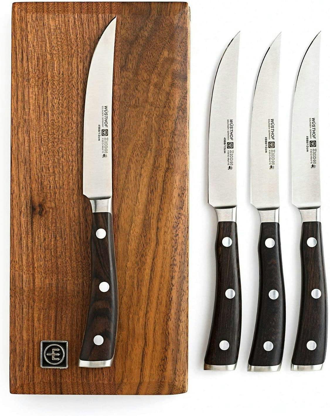 Wusthof Classic Ikon 6 Piece Steak Knife Set with Wood Case (Black Handles)