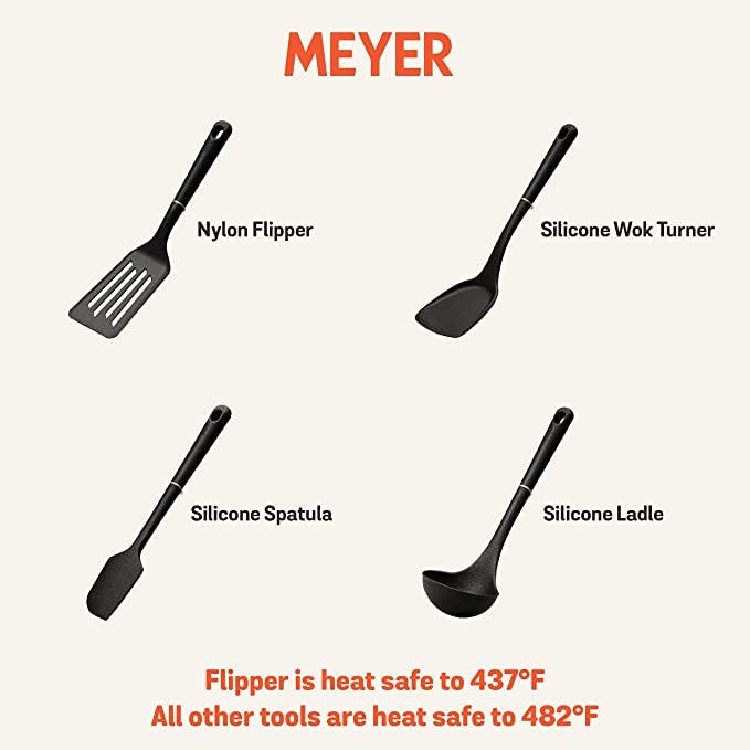 Meyer Everyday Nylon Kitchen Cooking Utensil and Tool Set, 6-Piece, Black  with Gray Handles