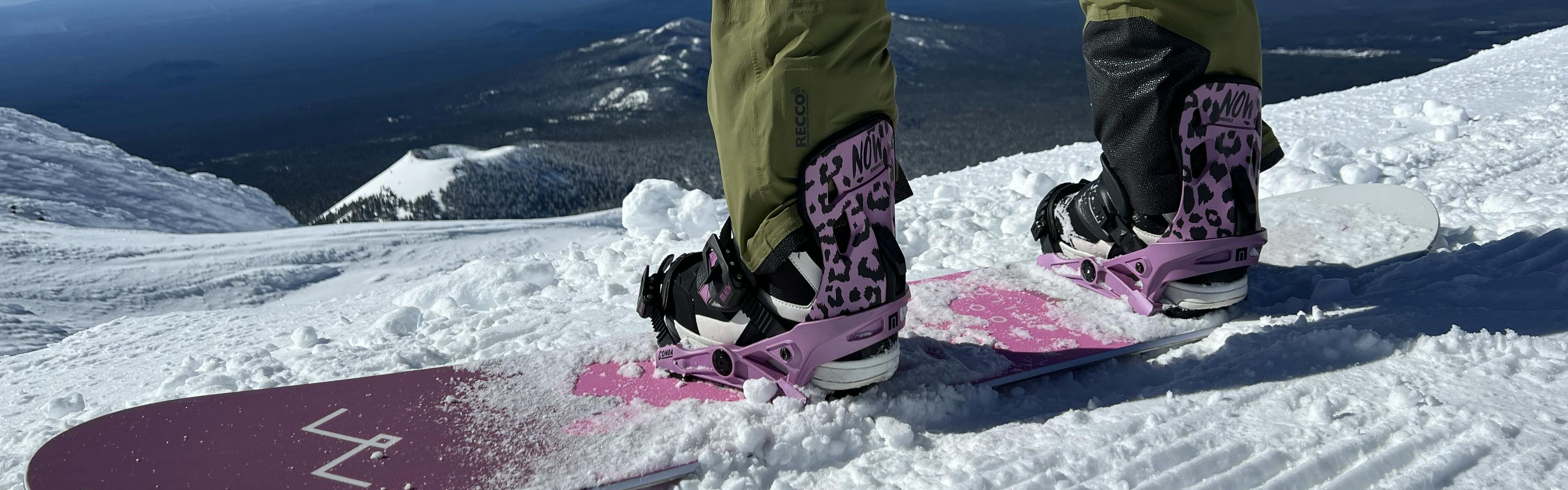 Getting ready to drop in at Mt Bachelor with the NOW CONDA bindings.