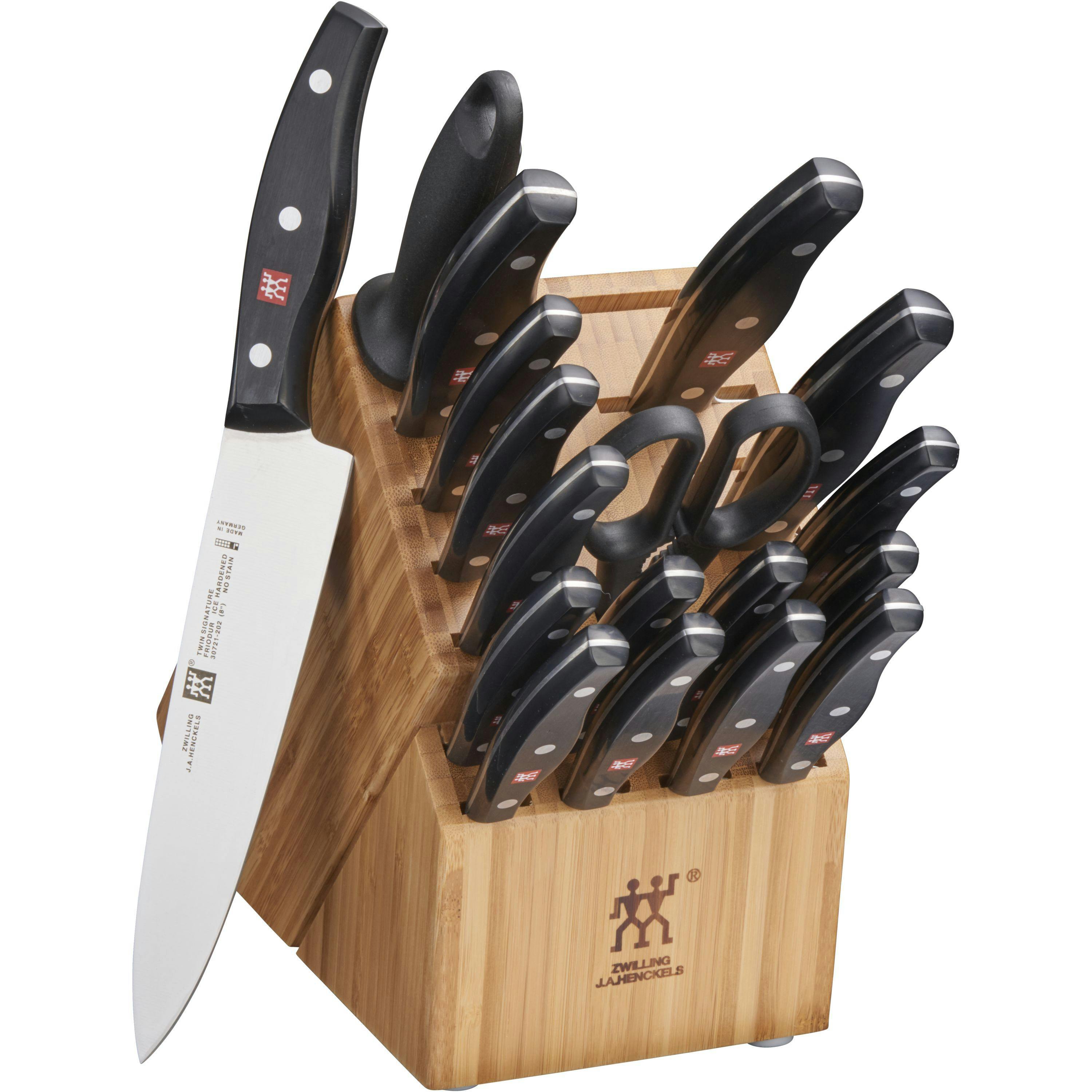Zwilling Twin Signature 19-Piece Knife Set For Kitchen, Chef Knife, Professional Chef Knife Set, German Knife Set With Block, Light Brown