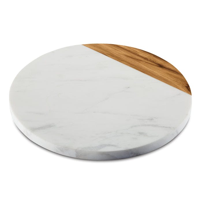 Anolon Pantryware White Marble and Teakwood Round Cutting and Serving Board, 10-Inch