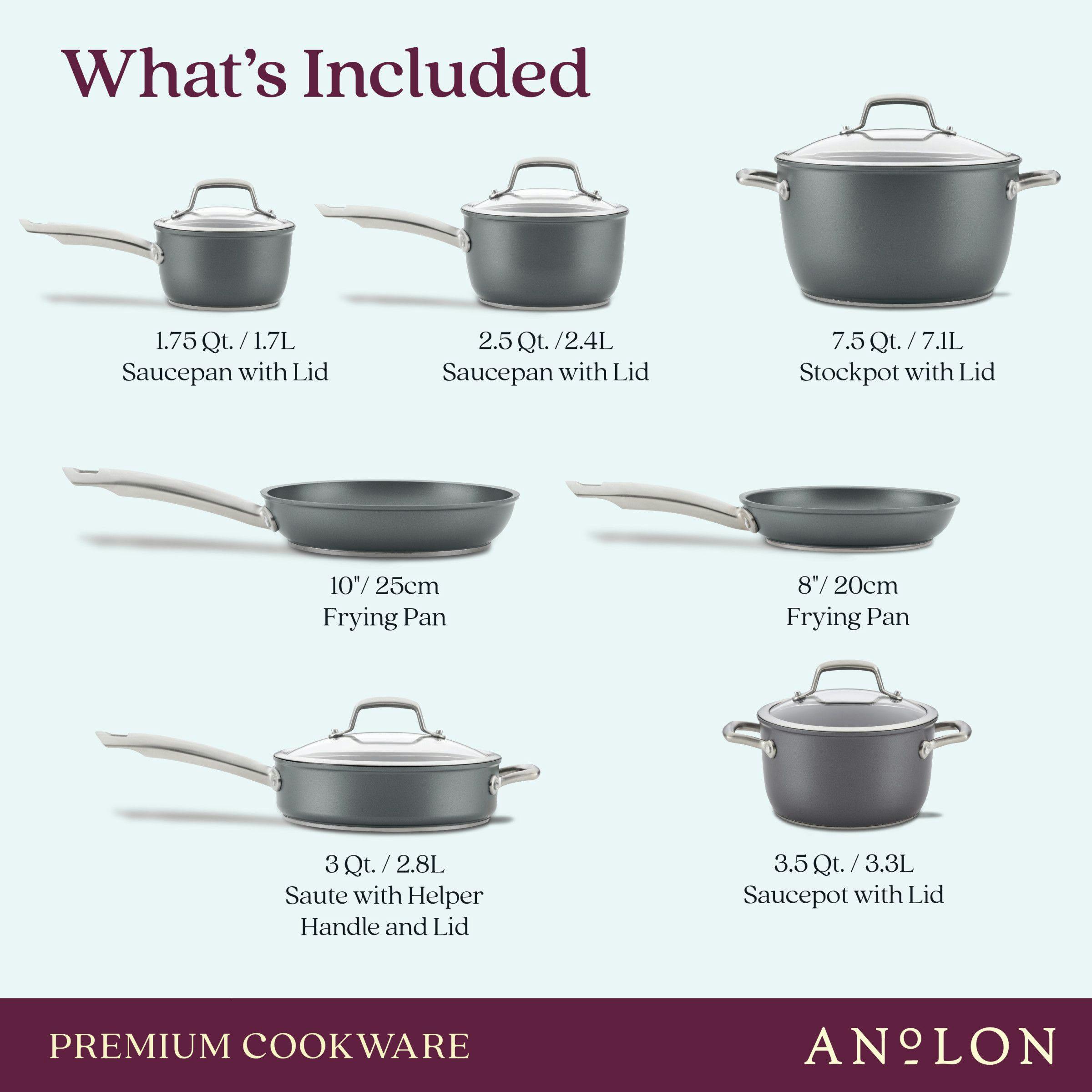 Anolon Accolade Forged Hard-Anodized Nonstick Cookware Induction Pots and Pans Set, 12-Piece, Moonstone