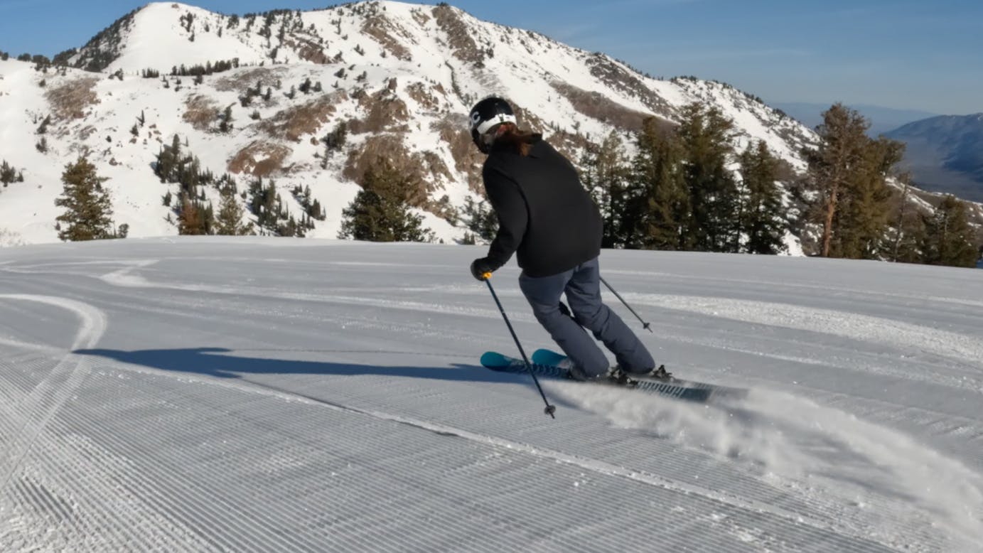 A skier on the 2023 ​​Black Crows Captis Birdie Skis. 