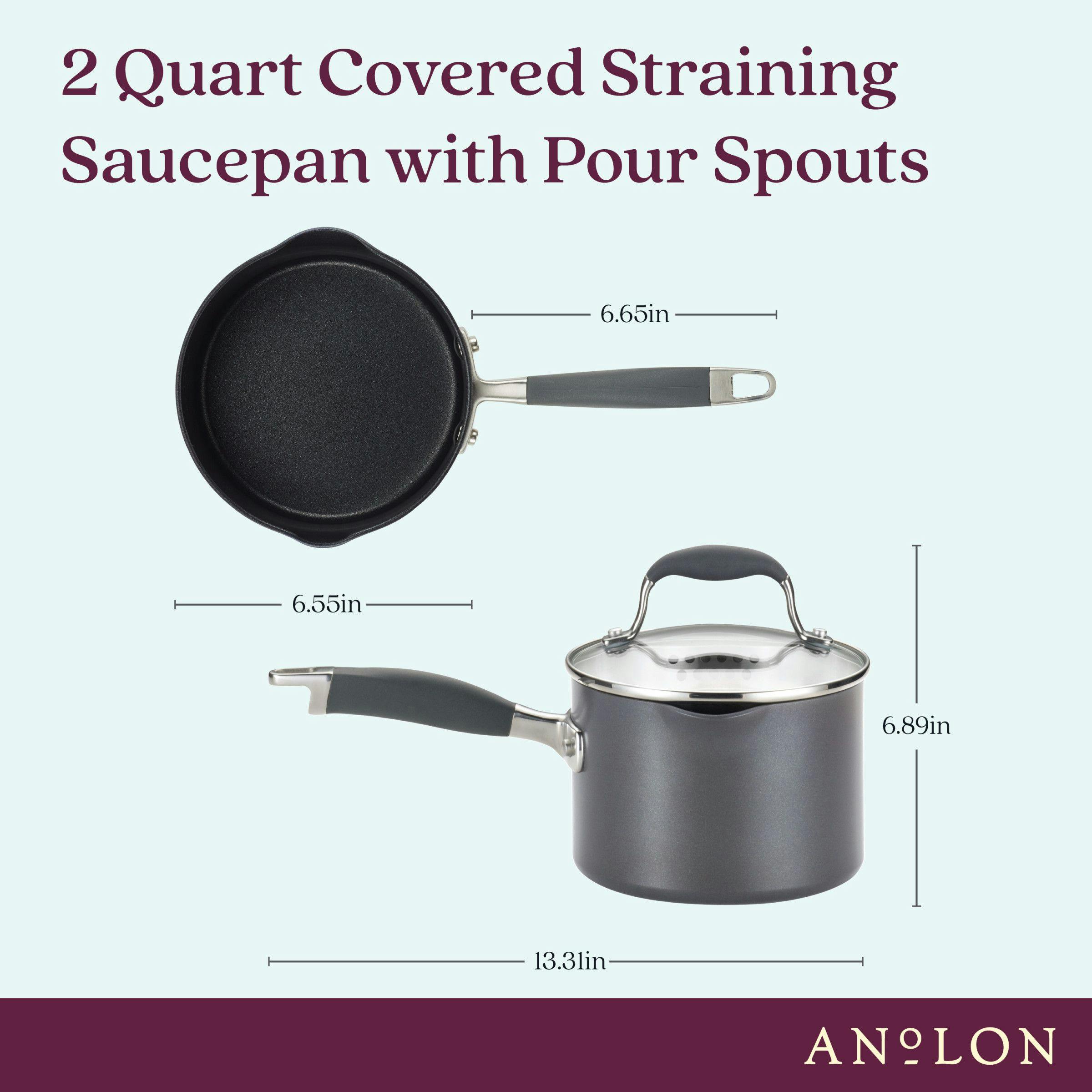 Circulon Cookware 3 Quart Covered Straining Saucepan with Pour Spouts in  Oyster Gray