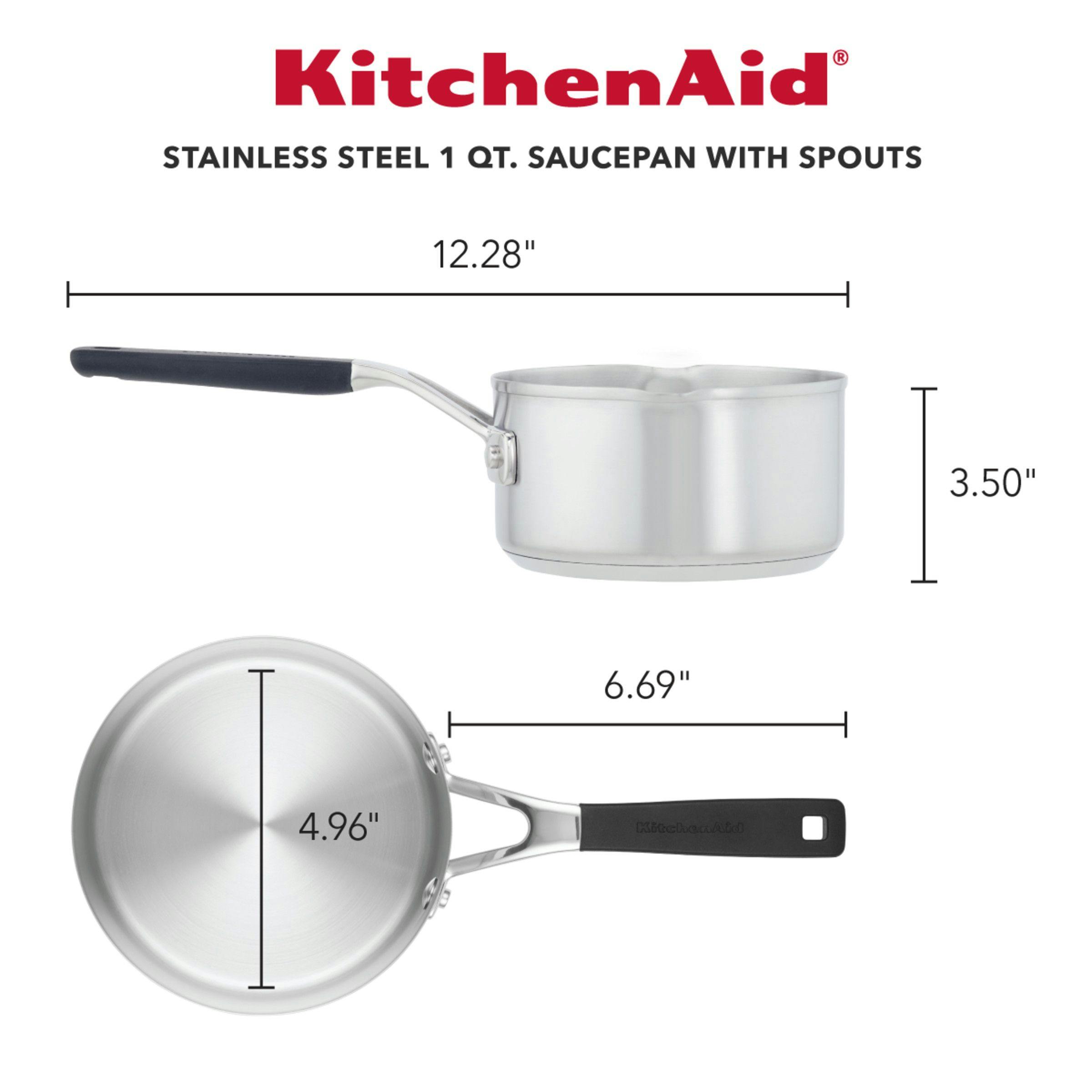 KitchenAid Stainless Steel Induction Saucepan with Pour Spouts, 1-Quart, Brushed Stainless Steel