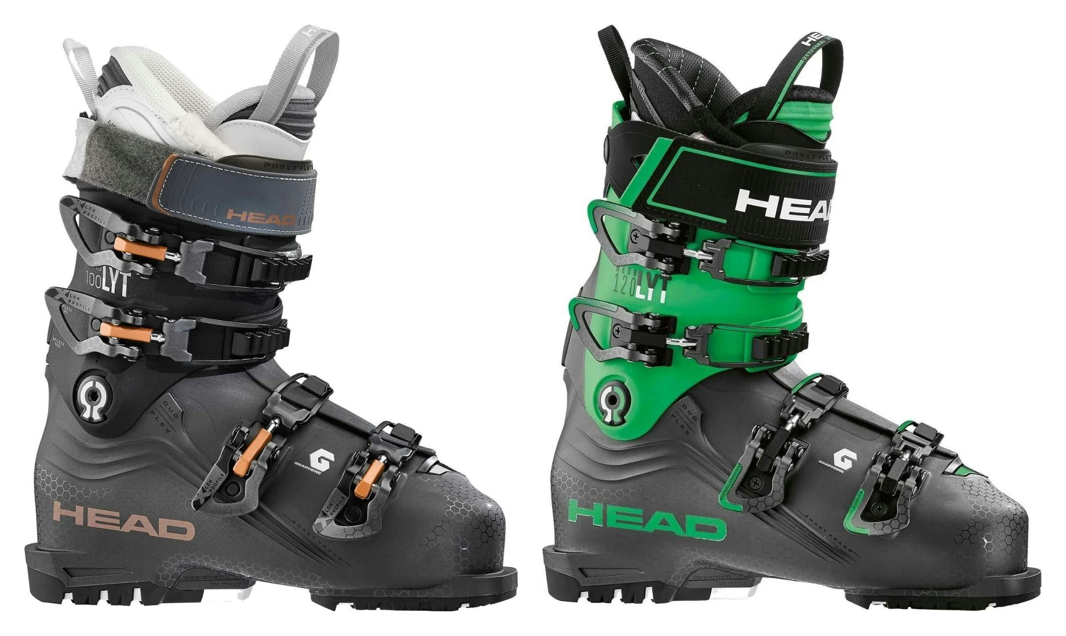 Two black ski boots with HEAD logos