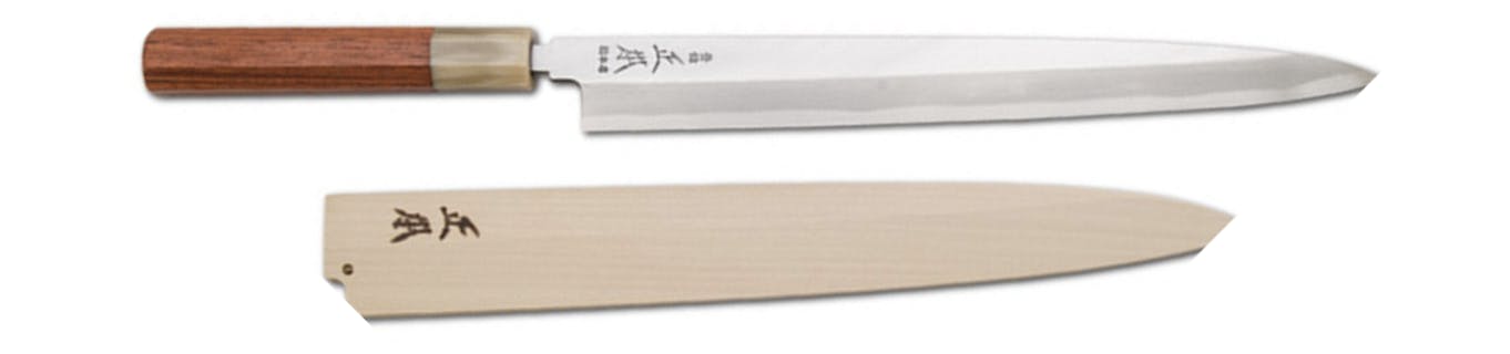 The Masamoto Sohonten White #2 Hongasumi Quince Wood Handle Yanagi Knife.