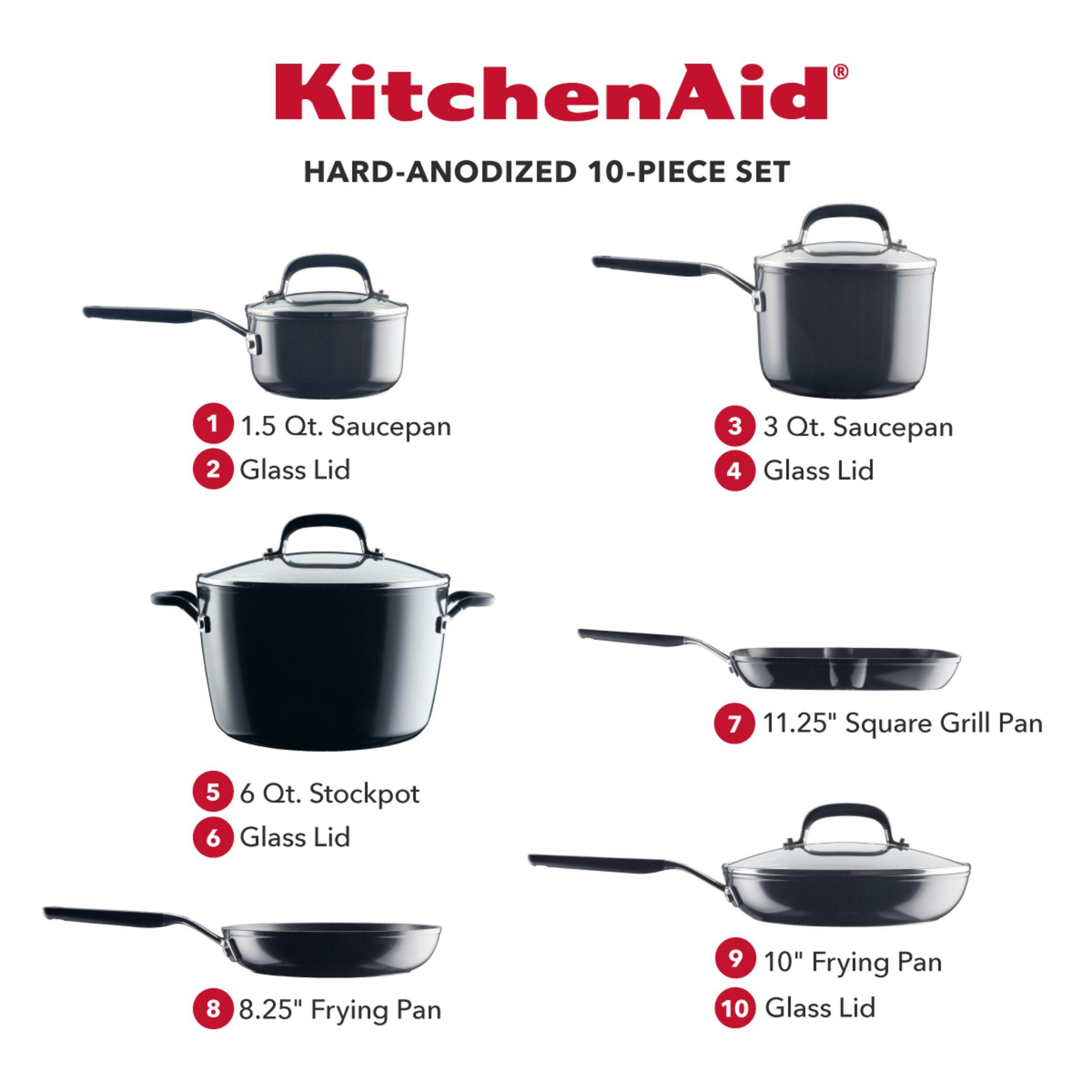KitchenAid Hard Anodized Nonstick Cookware Pots and Pans Set, 10-Piece, Onyx Black