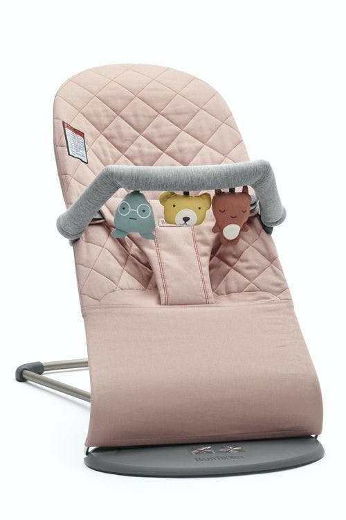 BabyBjörn Bouncer Bliss in Petals with Soft Friends Toy Bar · Light Grey