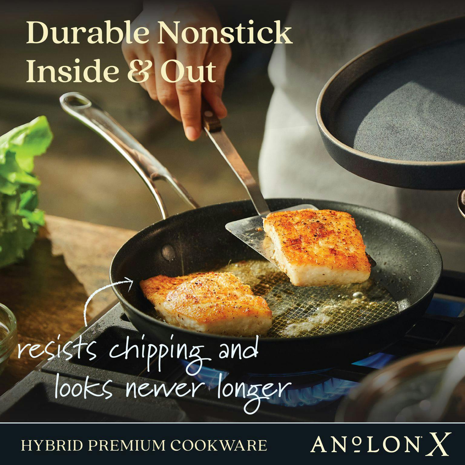 Anolon X Hybrid Nonstick Induction Stir Fry Wok With Lid, 10-Inch, Super Dark Gray